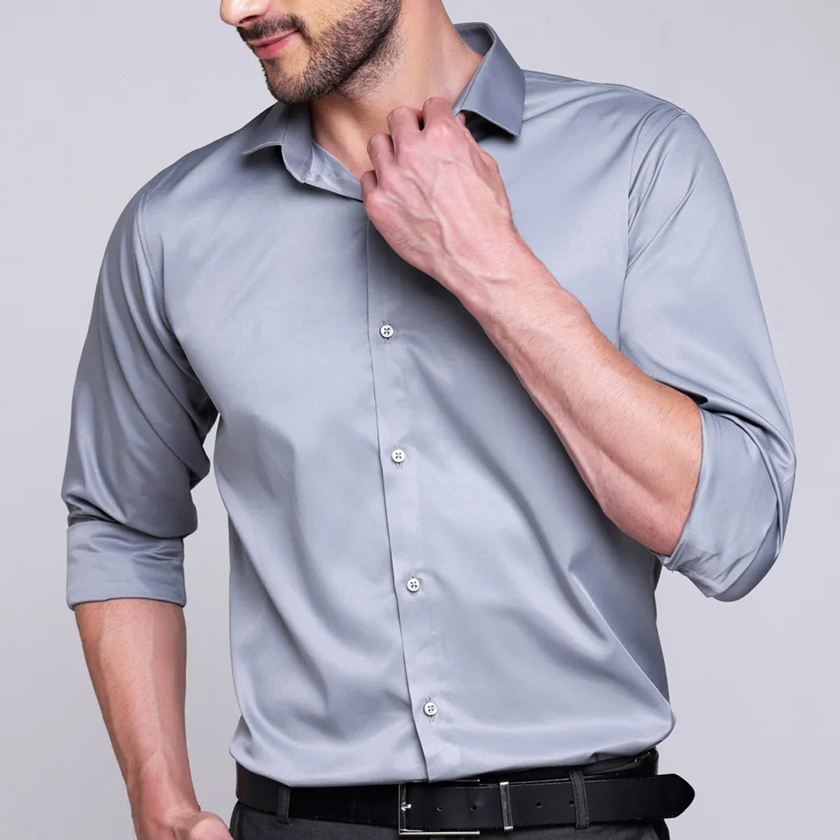 grey satin shirt
