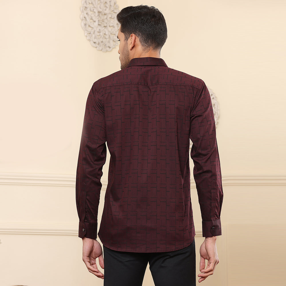 Printed Formal Shirt Maroon Color