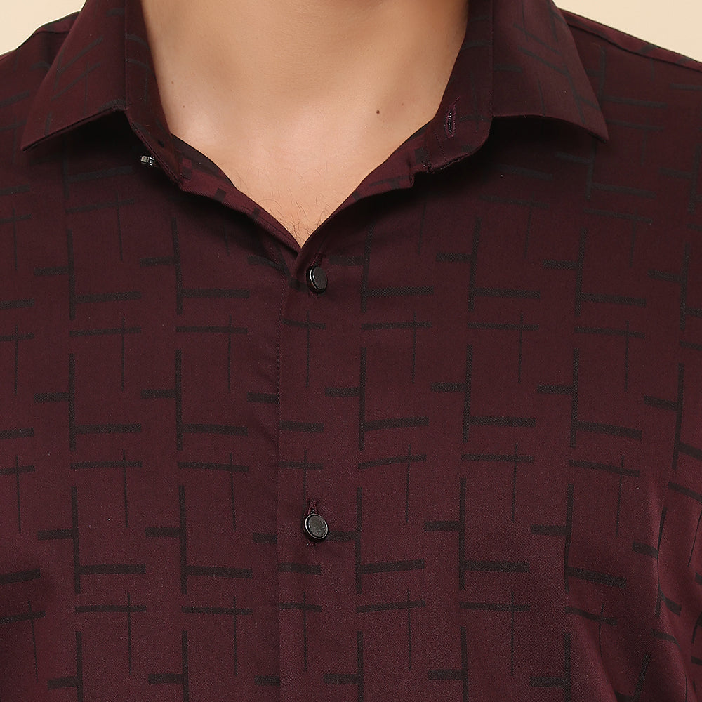 Printed Formal Shirt Maroon Color