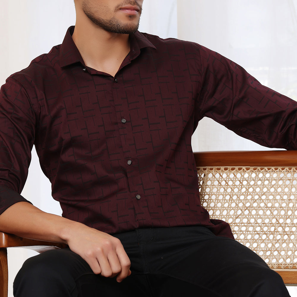 Printed Formal Shirt Maroon Color