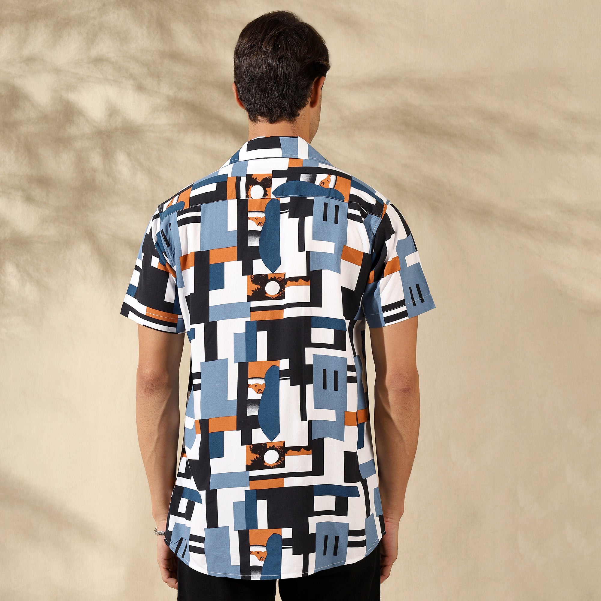 BLUE HALF CASUAL PRINTED COTTON SHIRT REGULAR FIT FOR MEN