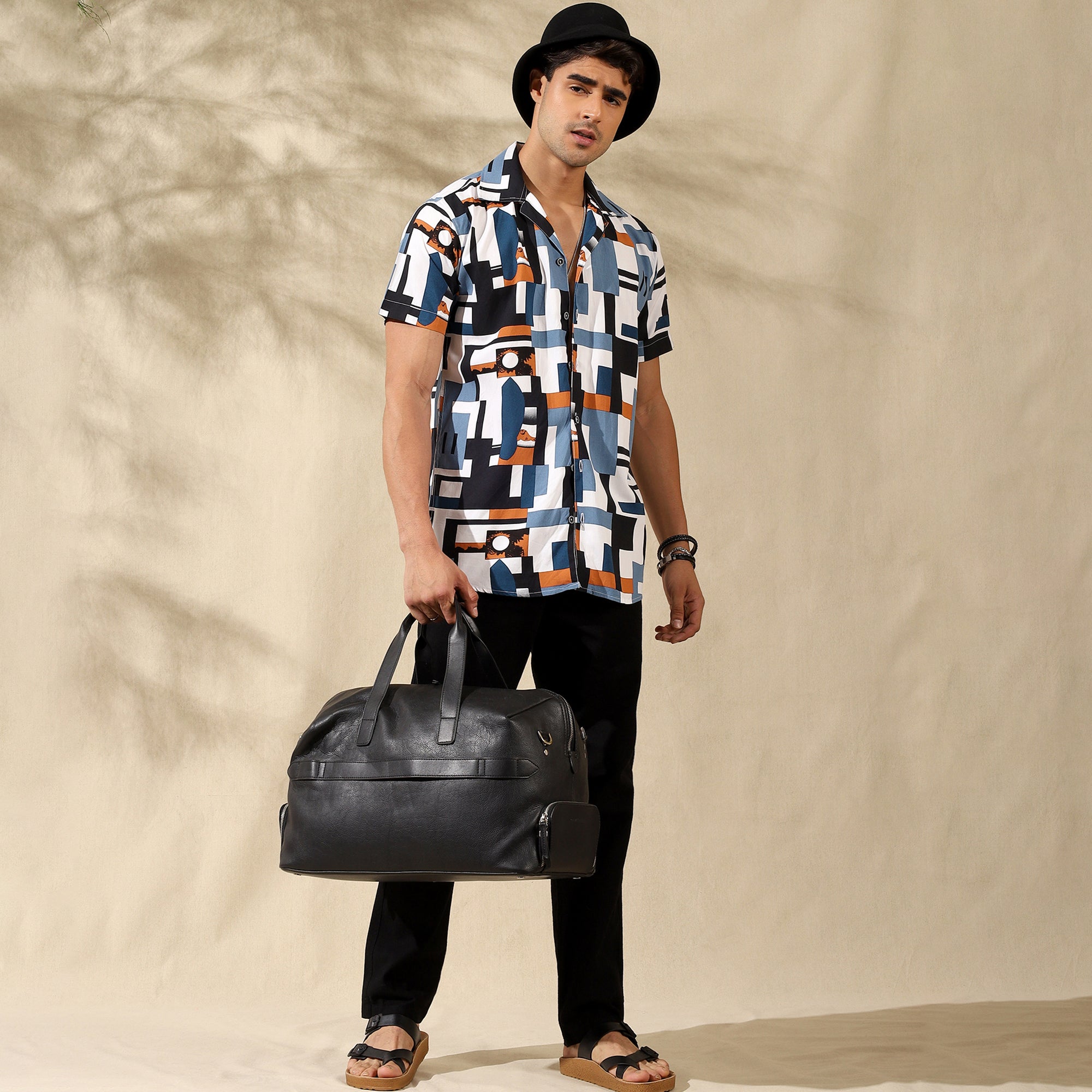 BLUE HALF CASUAL PRINTED COTTON SHIRT REGULAR FIT FOR MEN