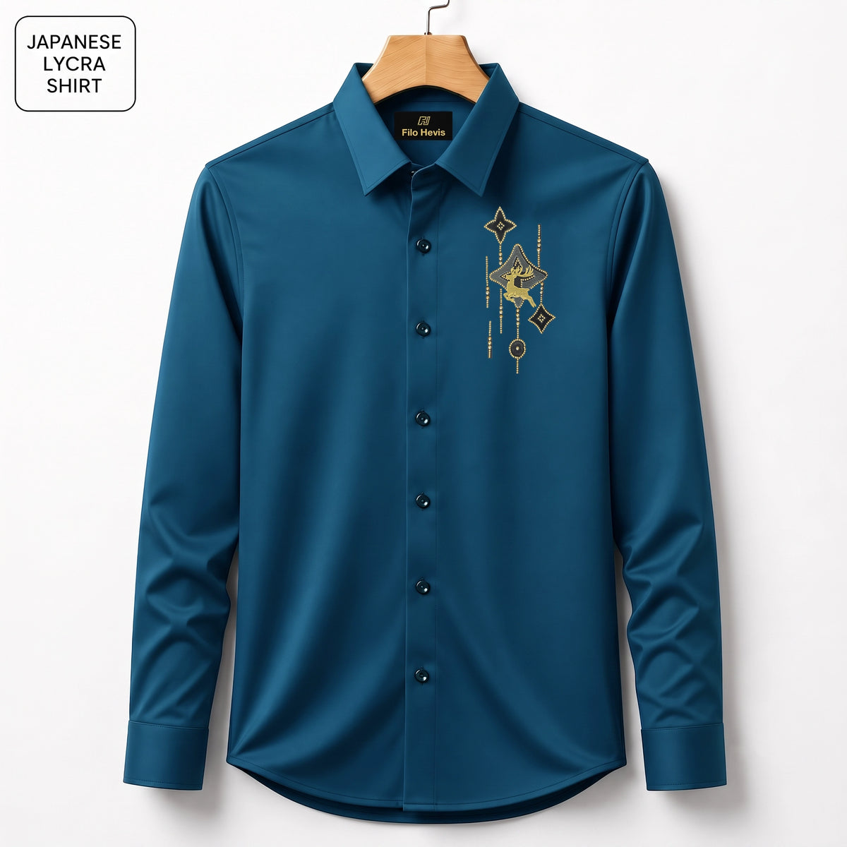 Deer Embroidery Party Shirts | Club Wear | Teal blue