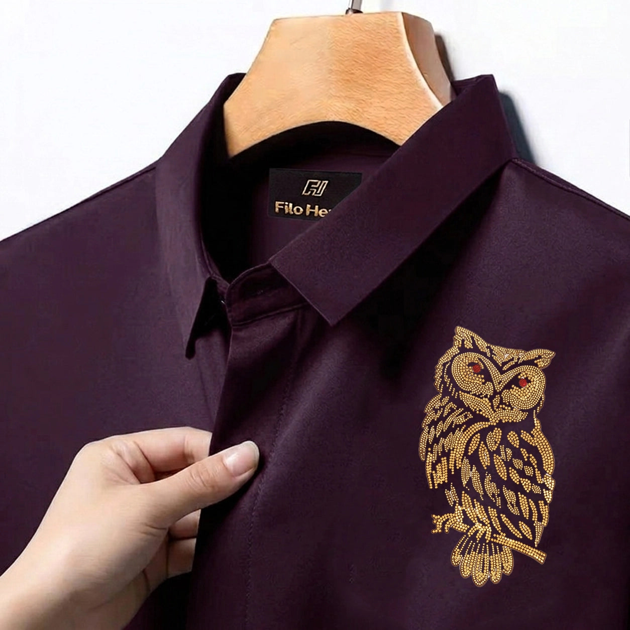 Owl Embroidery Party Shirts | Club Wear | Wine