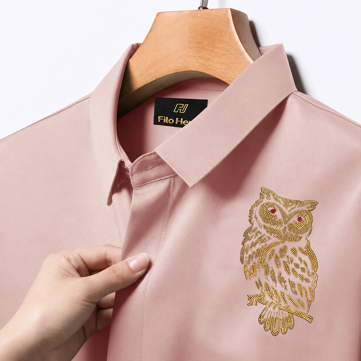 Owl Embroidery Party Shirts | Club Wear | Peach