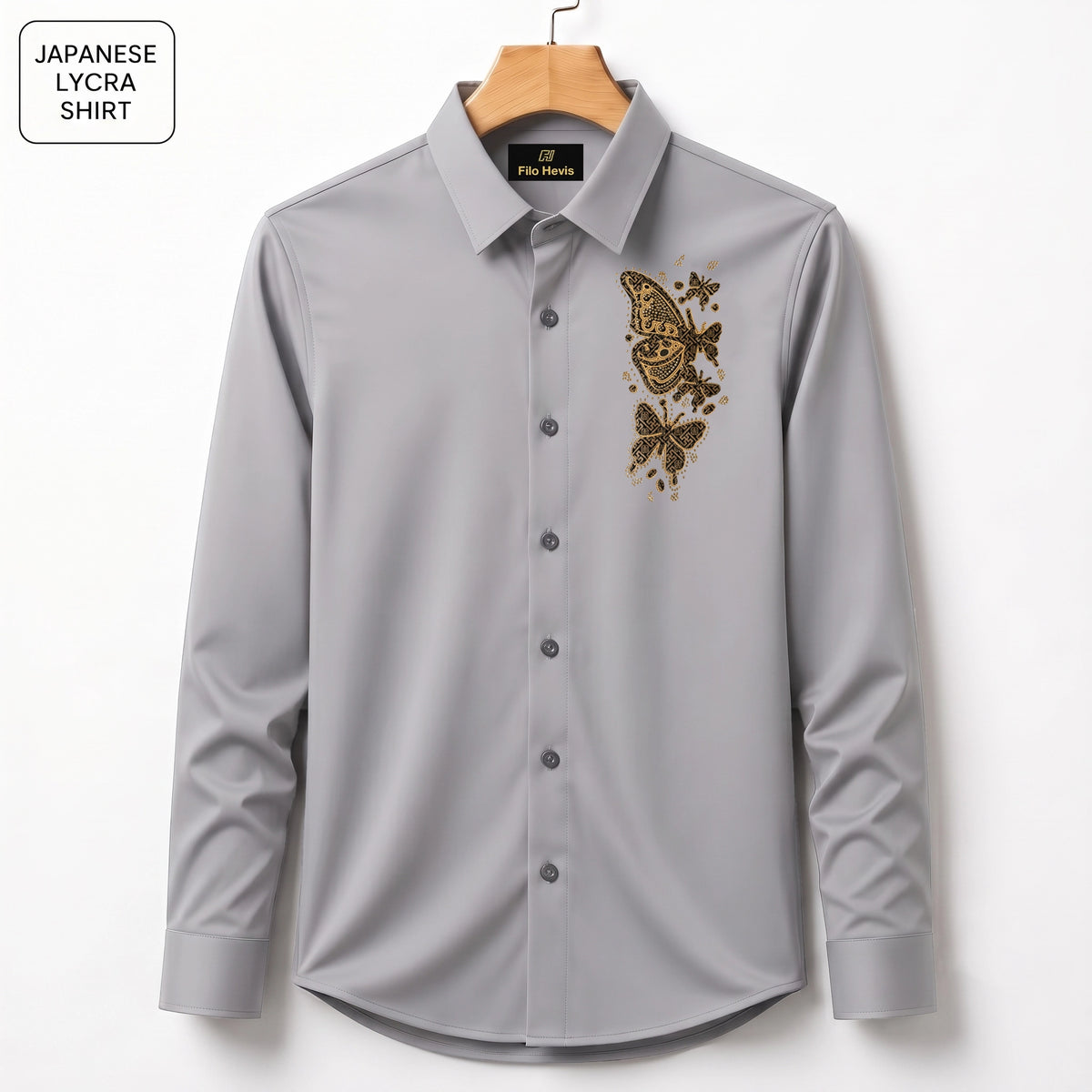 Butterfly Embroidery Party Shirts | Club Wear | Light Grey