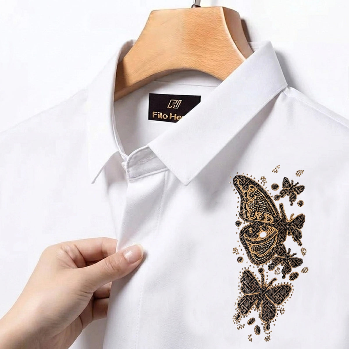 Butterfly Embroidery Party Shirts | Club Wear | White