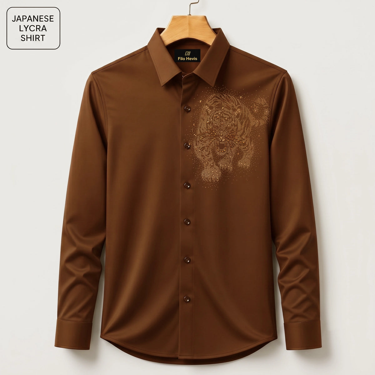 Tiger Embroidery Party Shirts | Club Wear | Brown