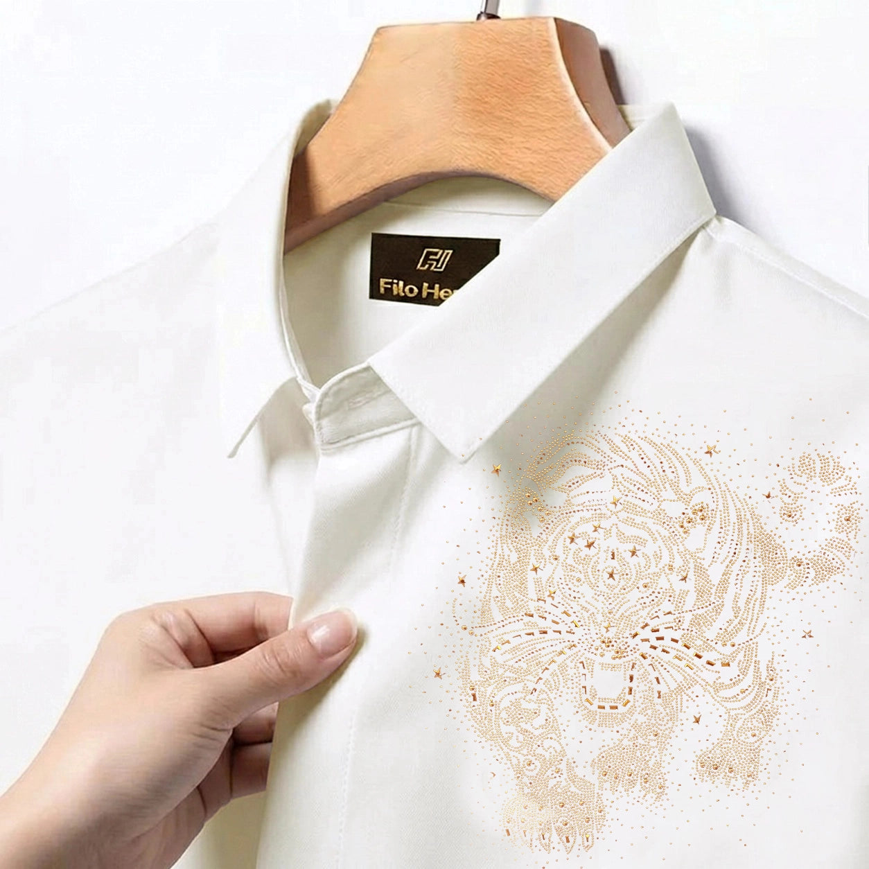 Tiger Embroidery Party Shirts | Club Wear | White