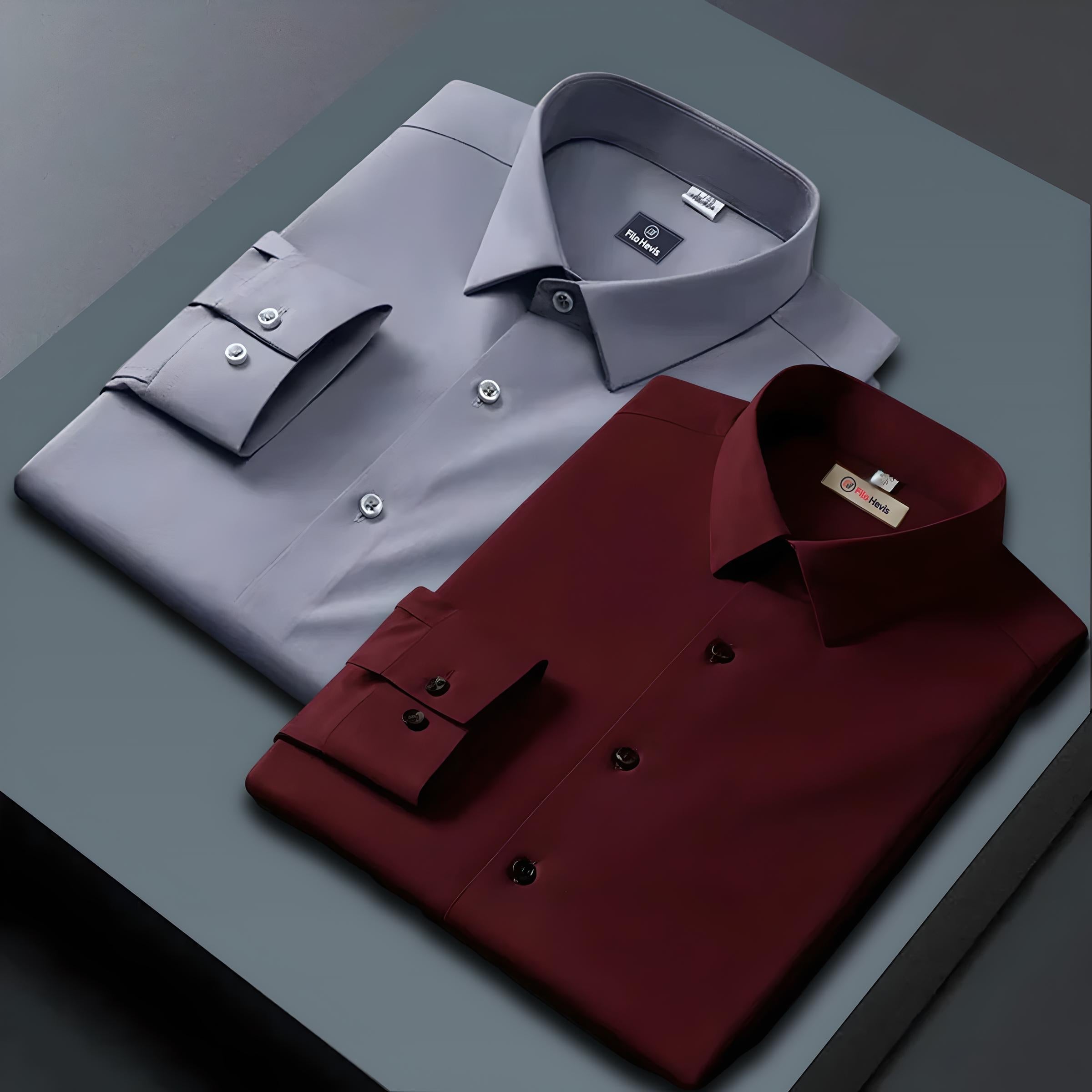 Combo of 2 Formal shirts Light Grey & Maroon Colour My Store