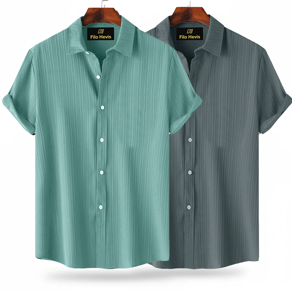 Light Green & Dark Grey Popcorn Texture Half Sleeve Shirt Combo
