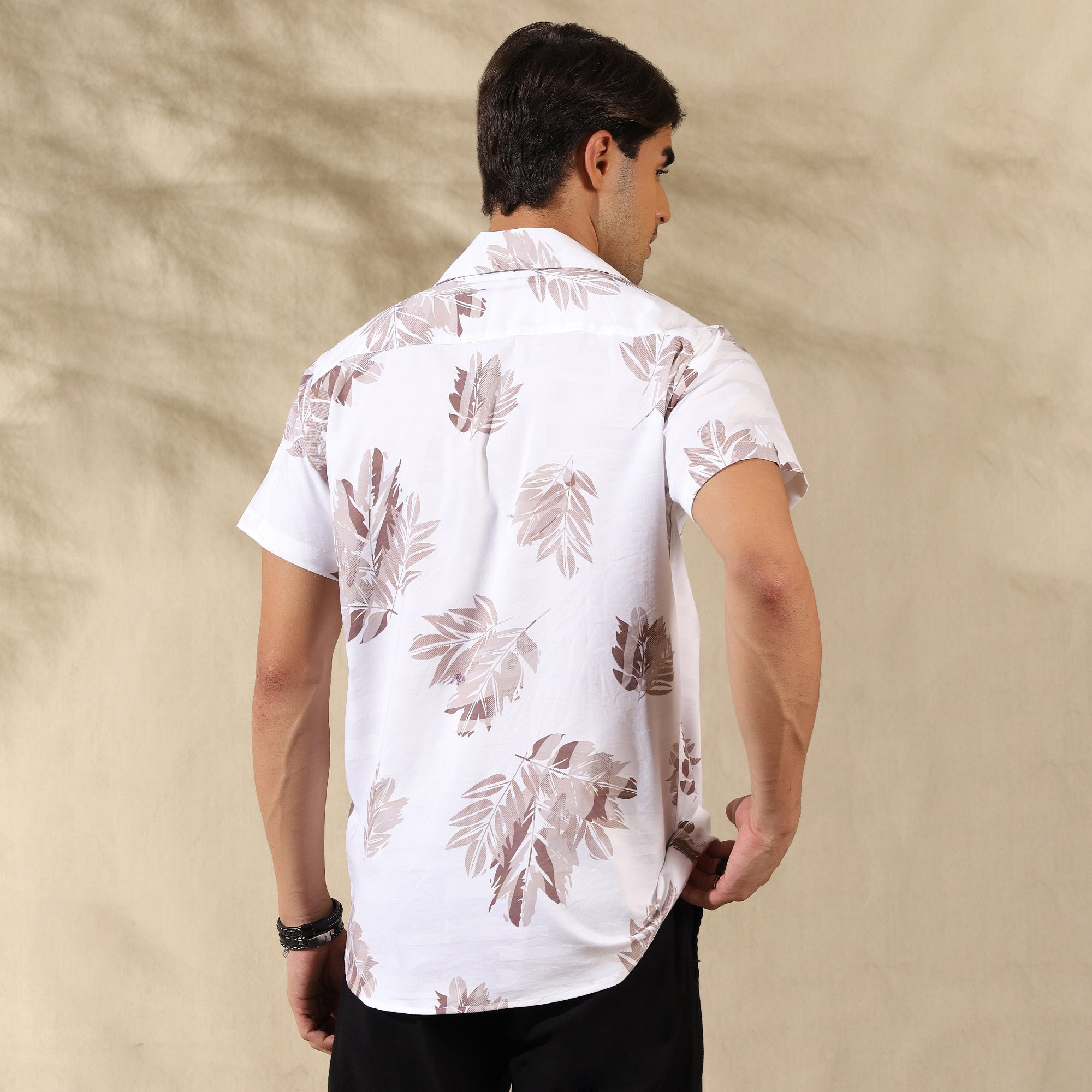BROWN HALF CASUAL PRINTED COTTON SHIRT REGULAR FIT FOR MEN