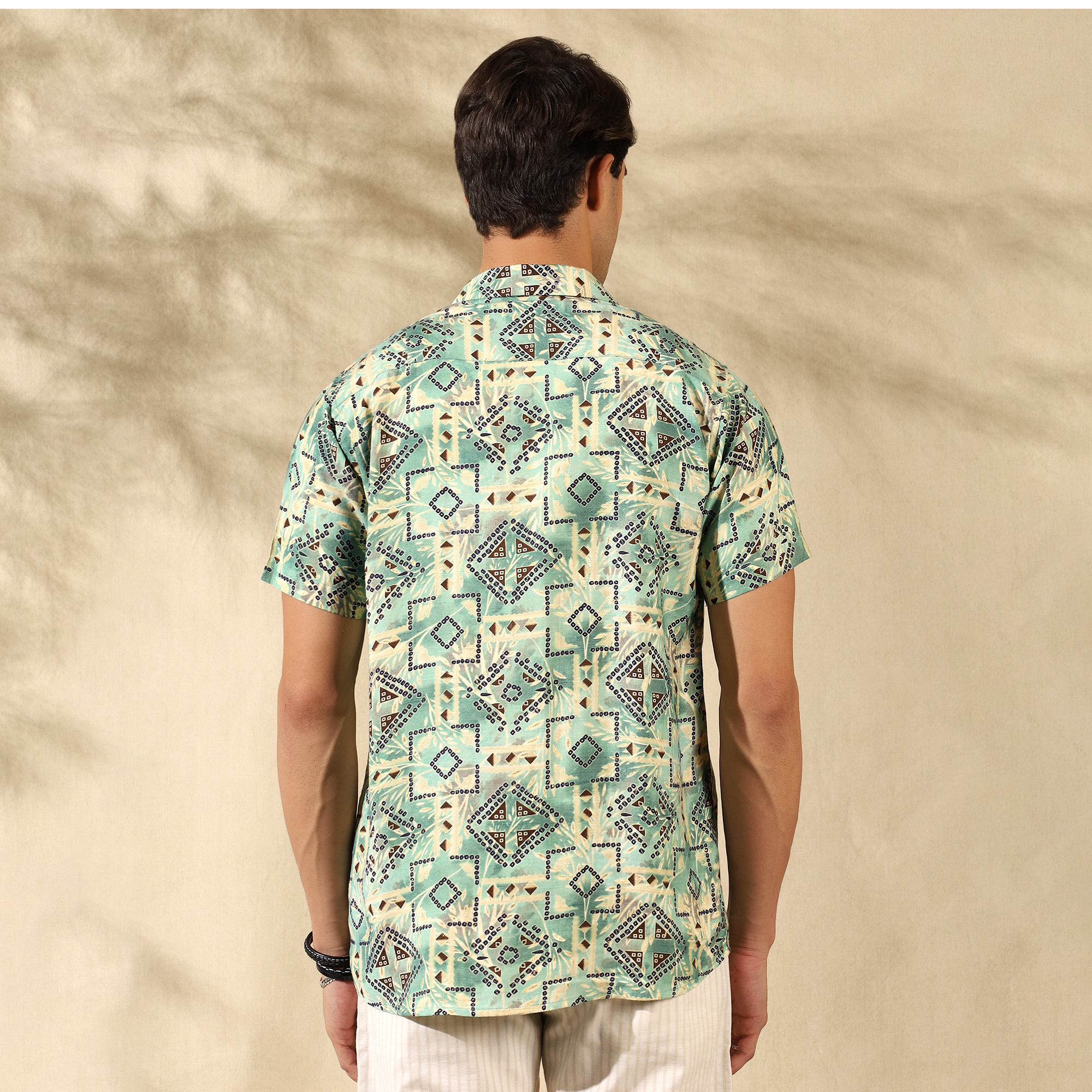 GREEN HALF CASUAL PRINTED COTTON SHIRT REGULAR FIT FOR MEN