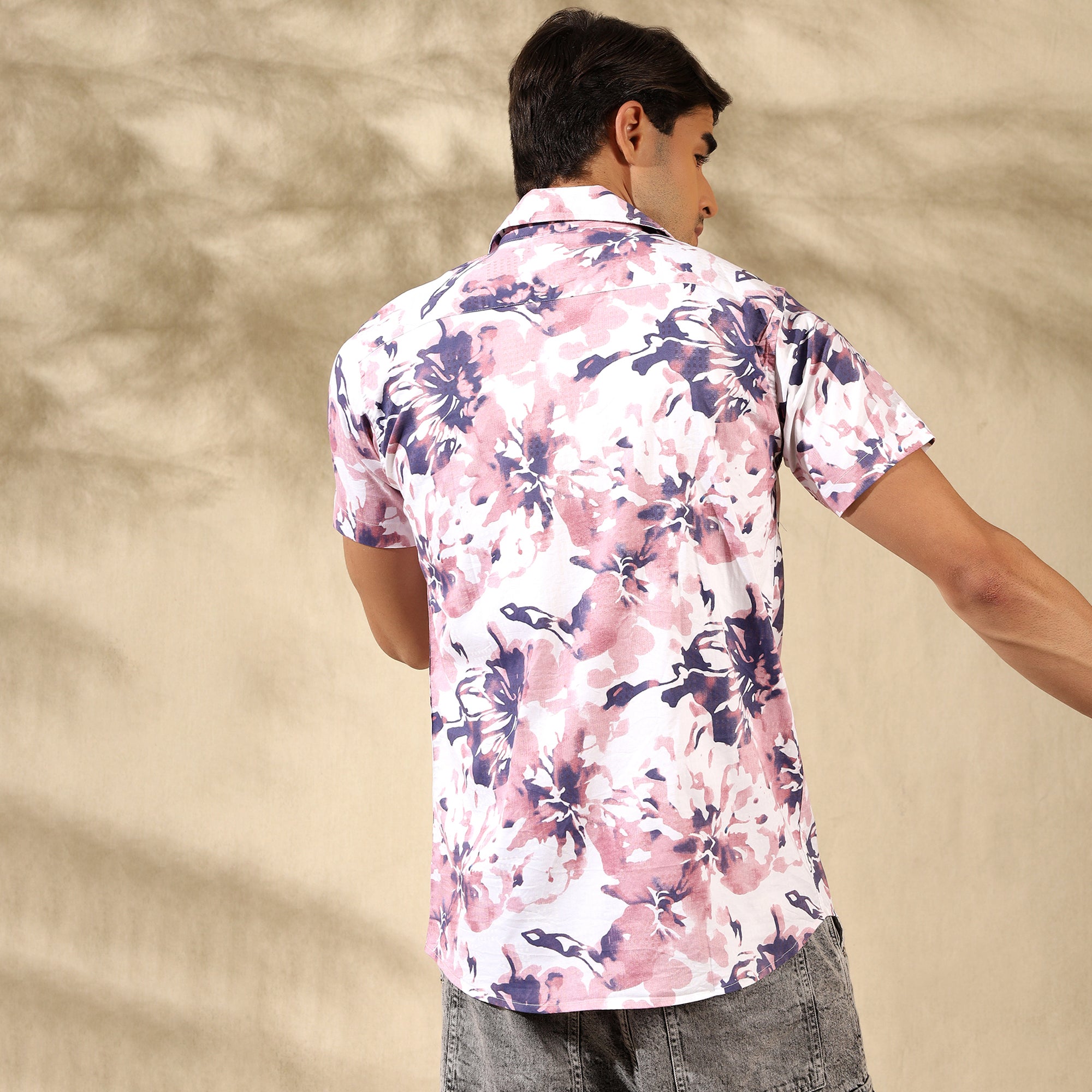 PEACH HALF CASUAL PRINTED COTTON SHIRT REGULAR FIT FOR MEN