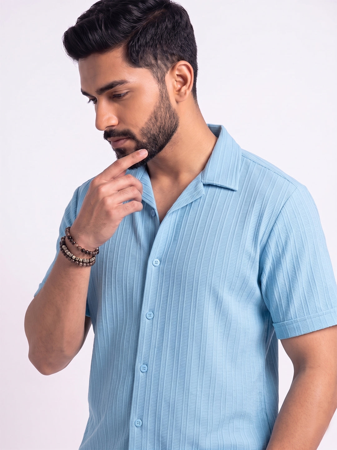 SELF-STRIPE POPCORN CORD SET FOR MEN | MATCHING SETS WITH PANTS Light Sky