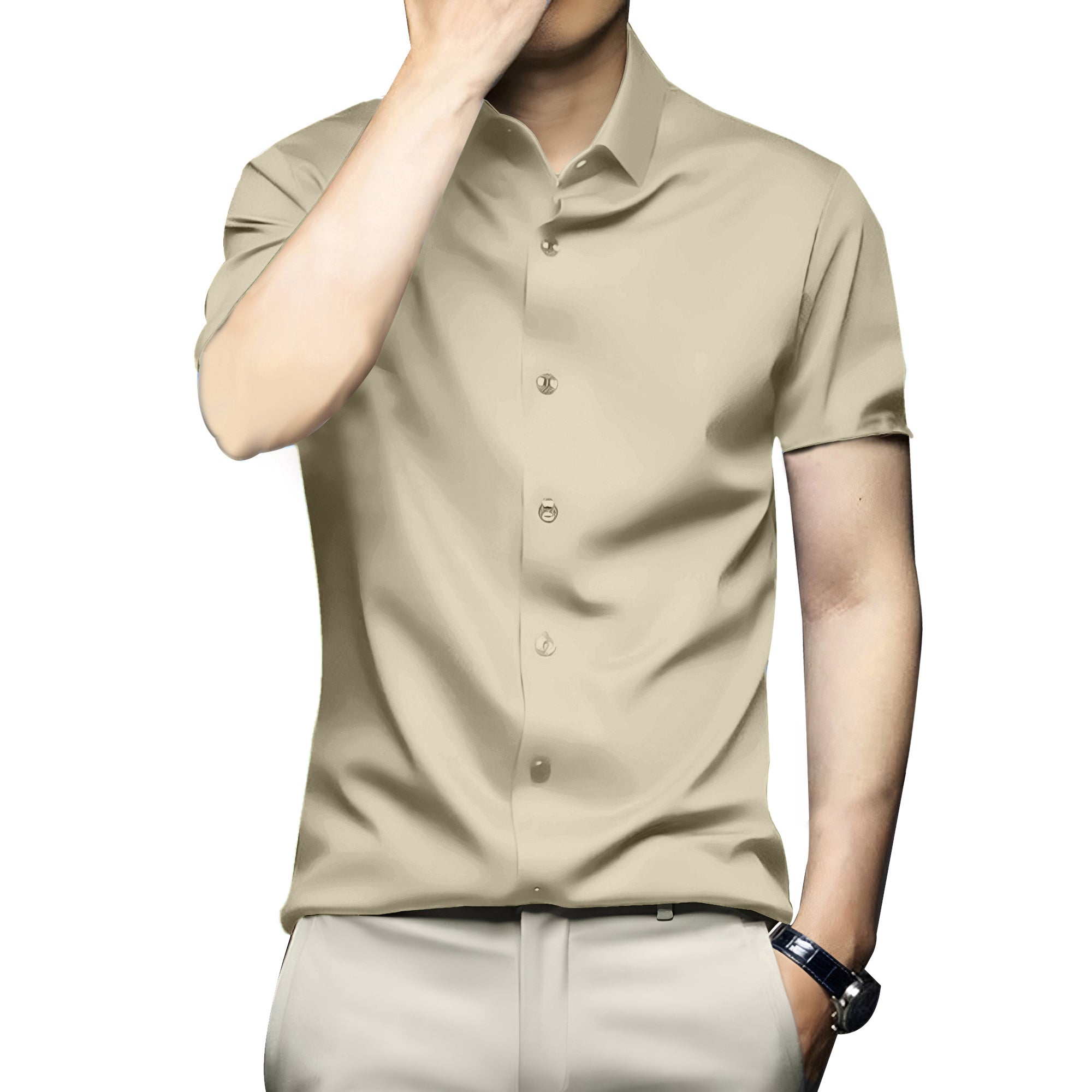 Men’s Satin Half Sleeve Formal Shirt – Premium Soft & Shiny Finish-Olive