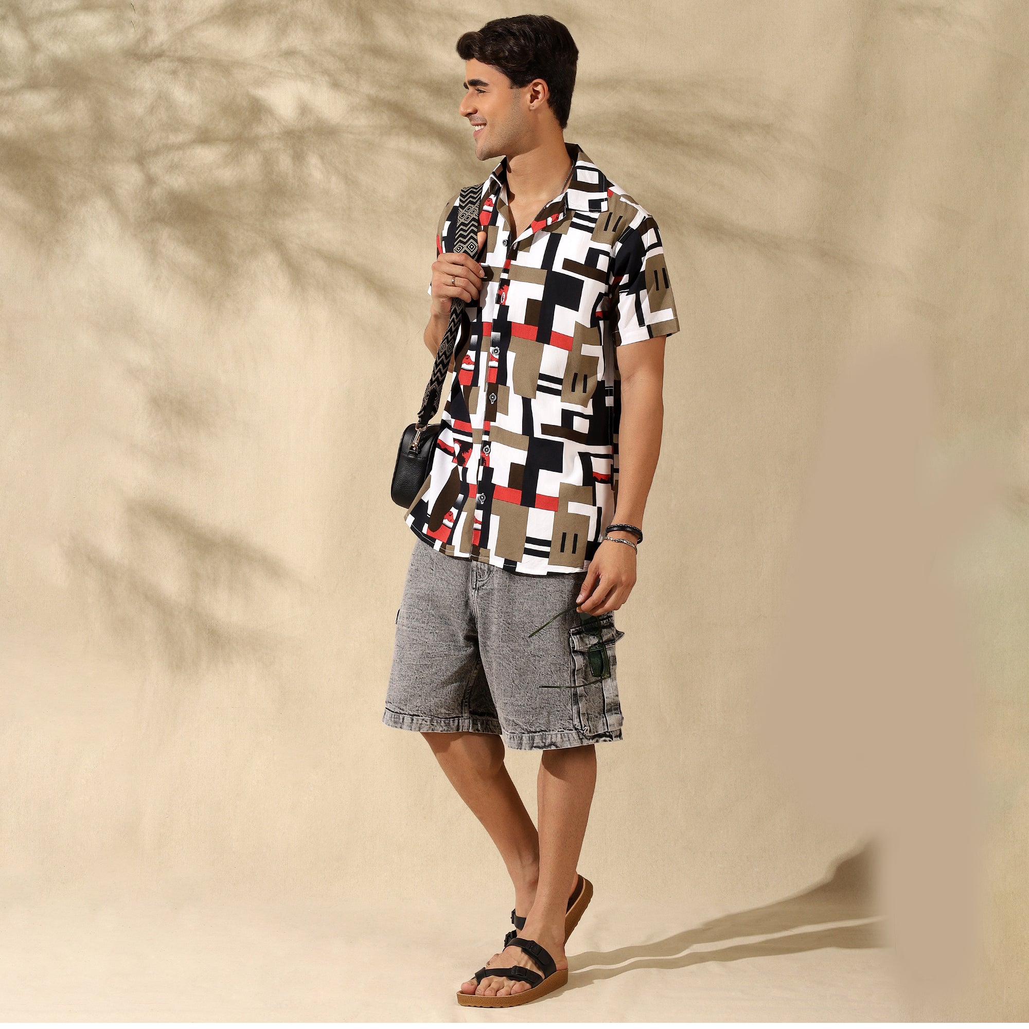 RED HALF CASUAL PRINTED COTTON SHIRT REGULAR FIT FOR MEN
