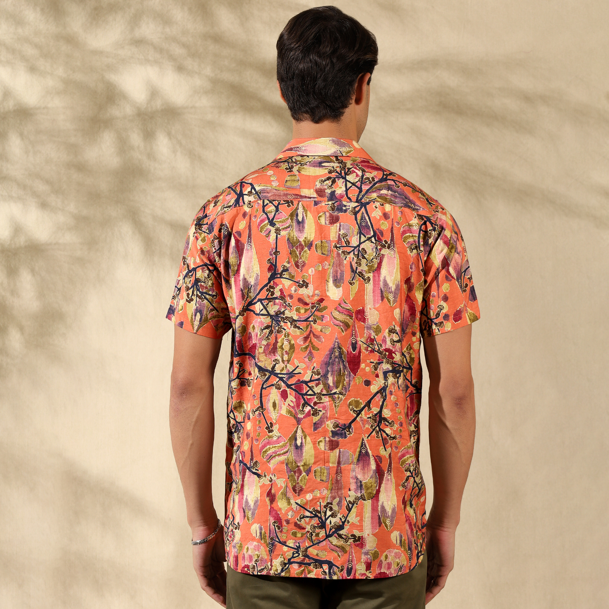 ORANGE HALF CASUAL PRINTED COTTON SHIRT REGULAR FIT FOR MEN