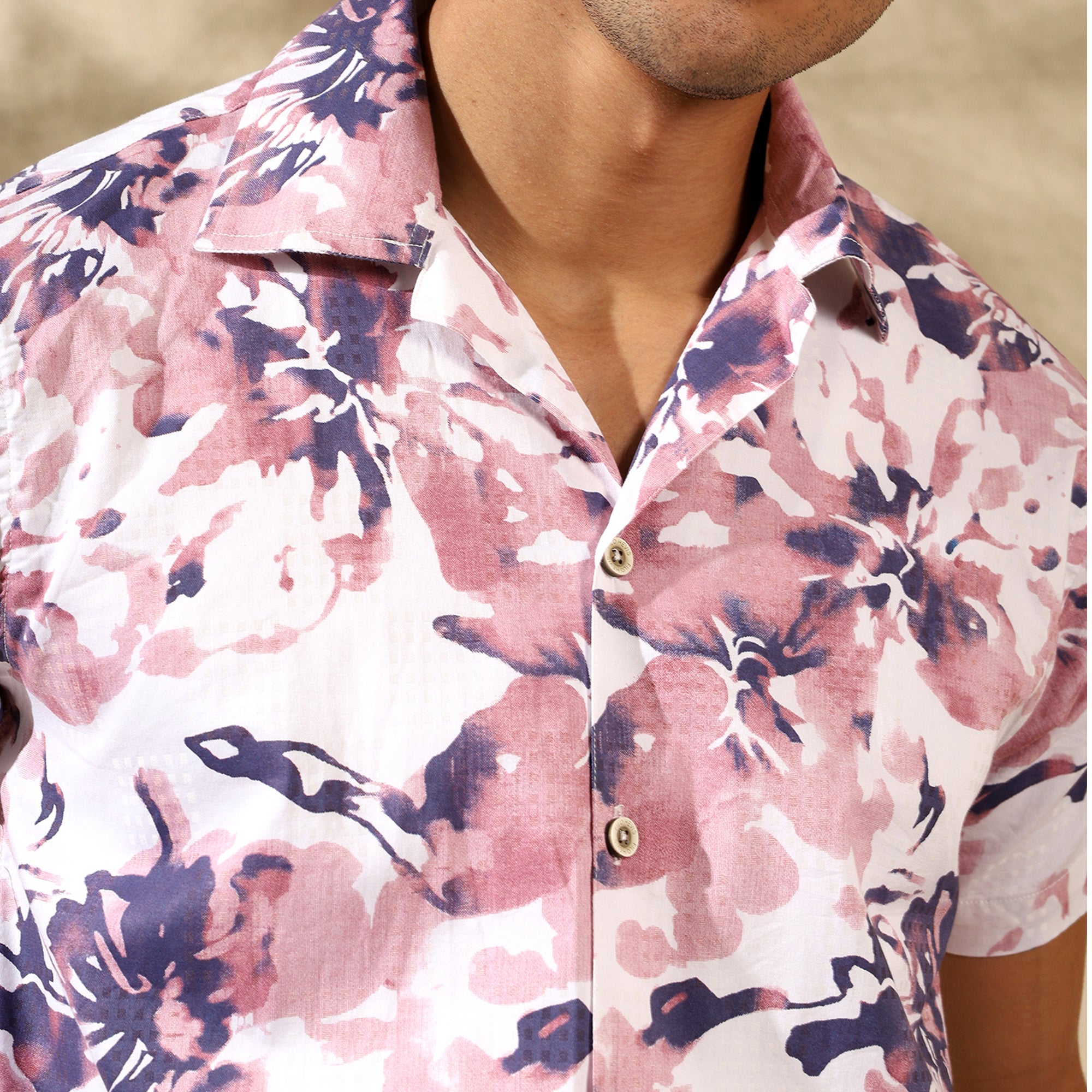 PEACH HALF CASUAL PRINTED COTTON SHIRT REGULAR FIT FOR MEN