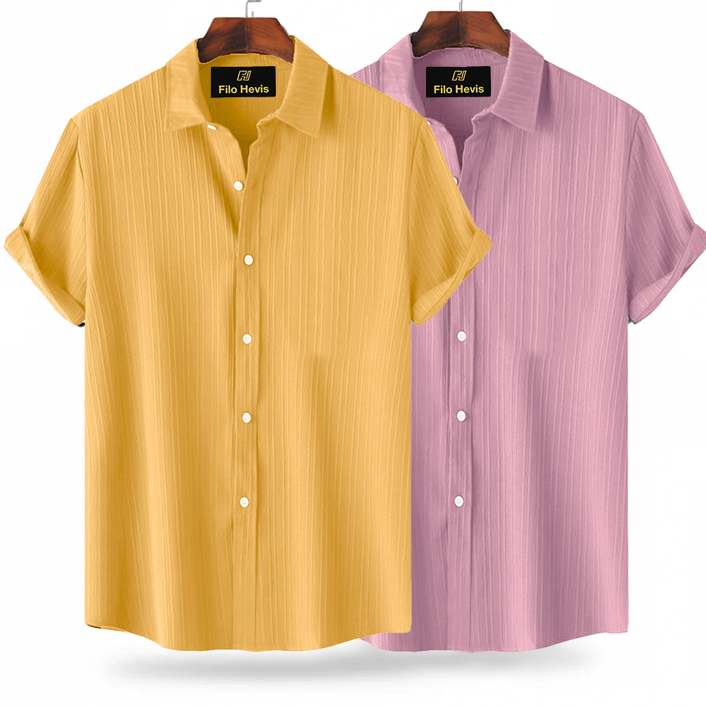Yellow & Light Onion Popcorn Texture Half Sleeve Shirt Combo