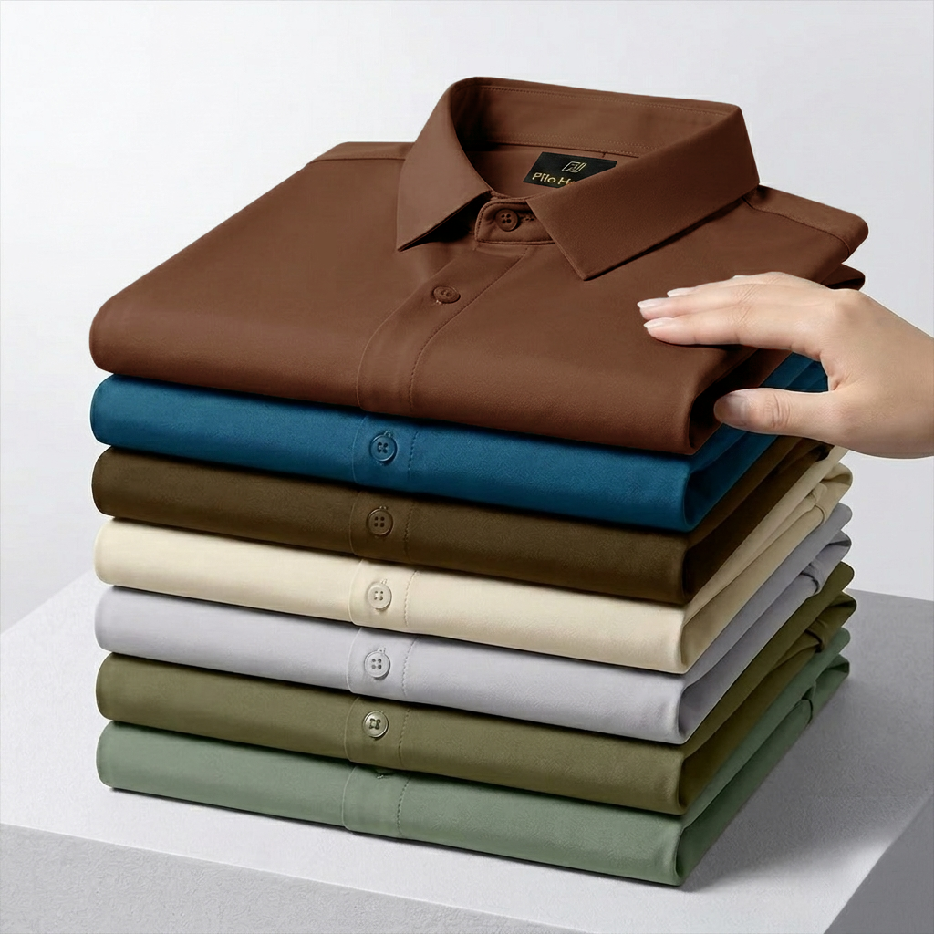 Men's Premium Stretch Formal Shirt with Gold Collar Pins | Wrinkle-Resistant | Party & Office Wear | Brown My Store
