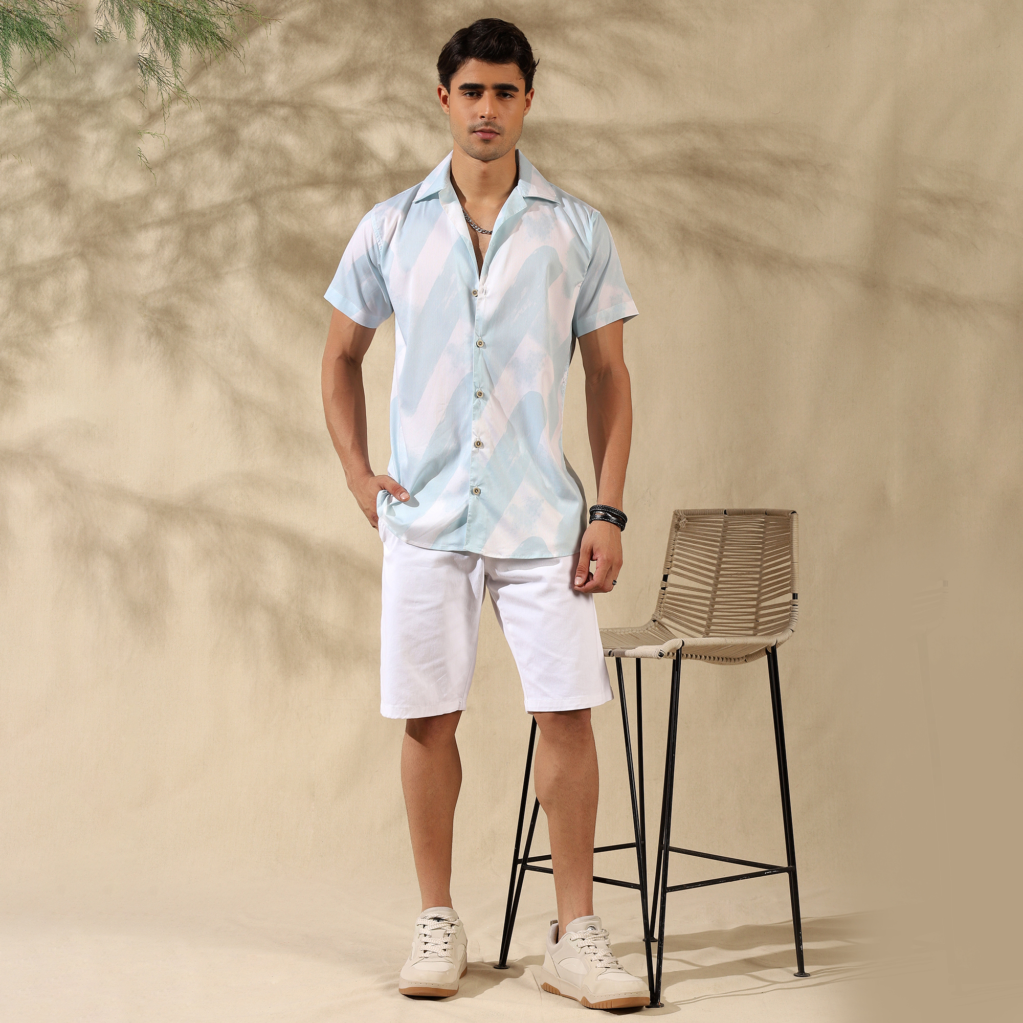 SEA GREEN HALF CASUAL PRINTED COTTON SHIRT REGULAR FIT FOR MEN
