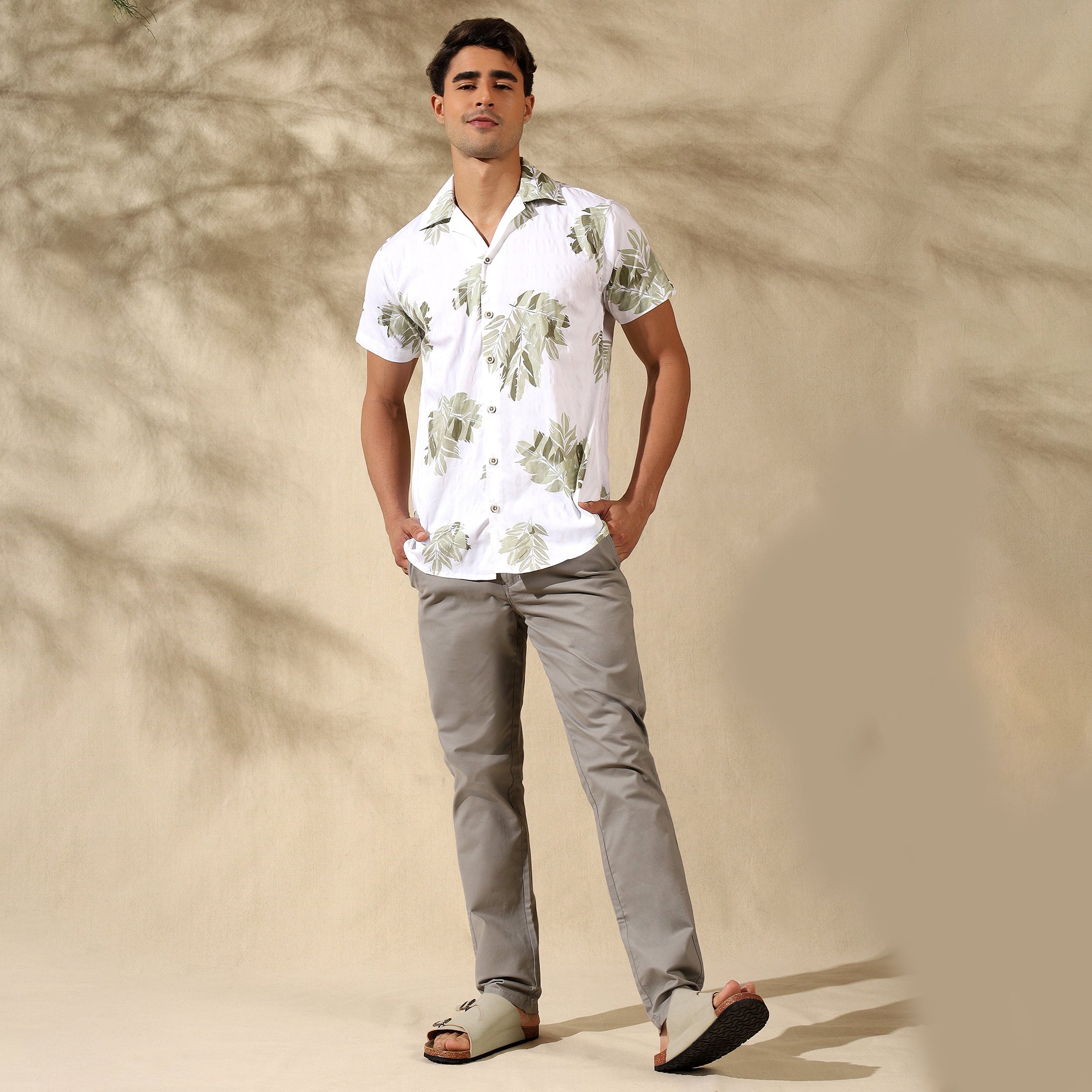 GREEN HALF CASUAL PRINTED COTTON SHIRT REGULAR FIT FOR MEN