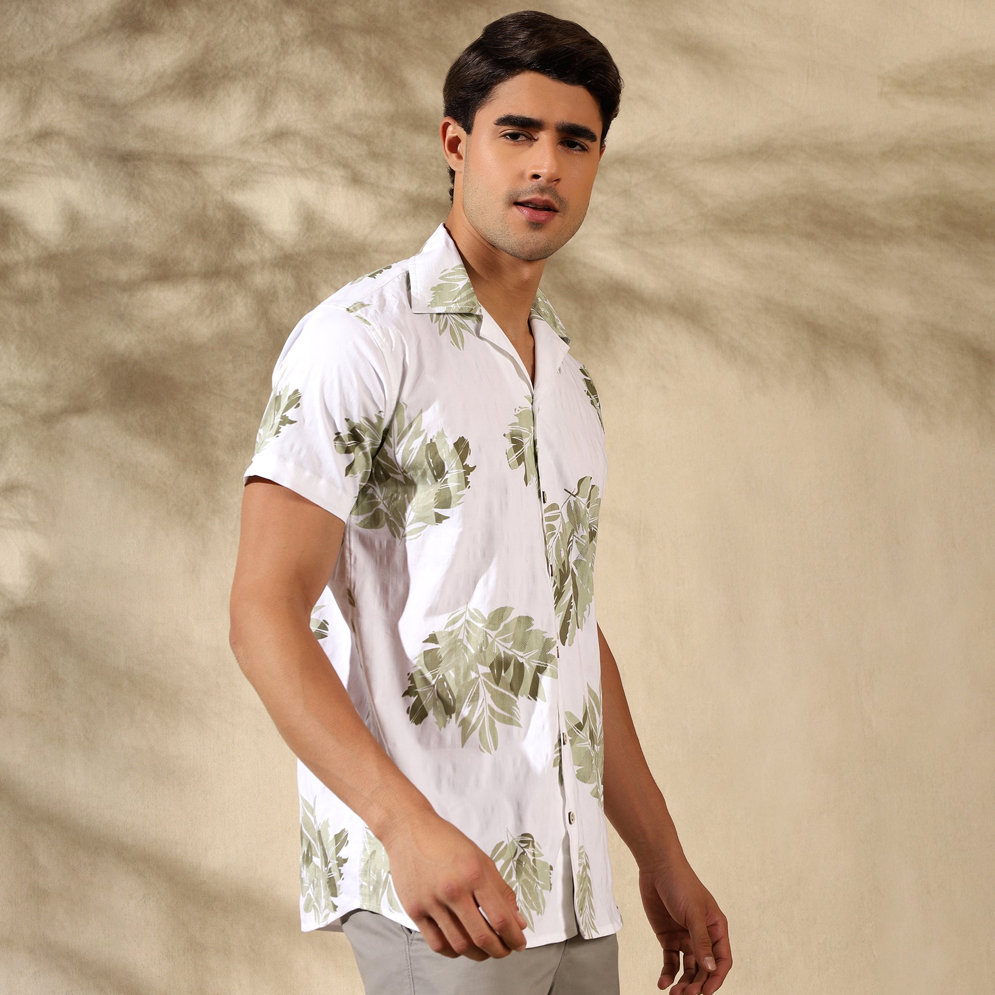 GREEN HALF CASUAL PRINTED COTTON SHIRT REGULAR FIT FOR MEN