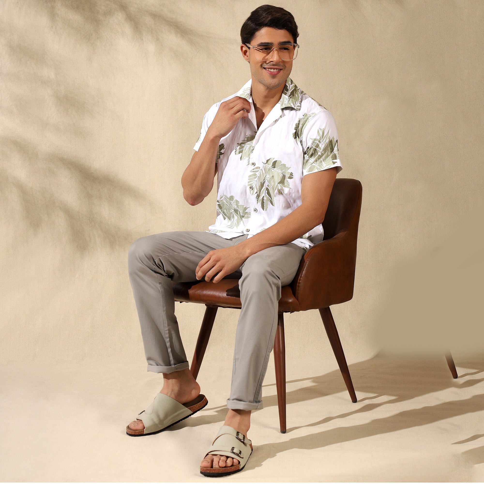 GREEN HALF CASUAL PRINTED COTTON SHIRT REGULAR FIT FOR MEN