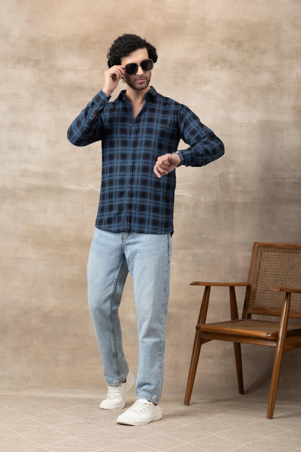 FORMAL COTTON CHECK SHIRTS FOR MEN - Blue Plaid (Long Sleeve)