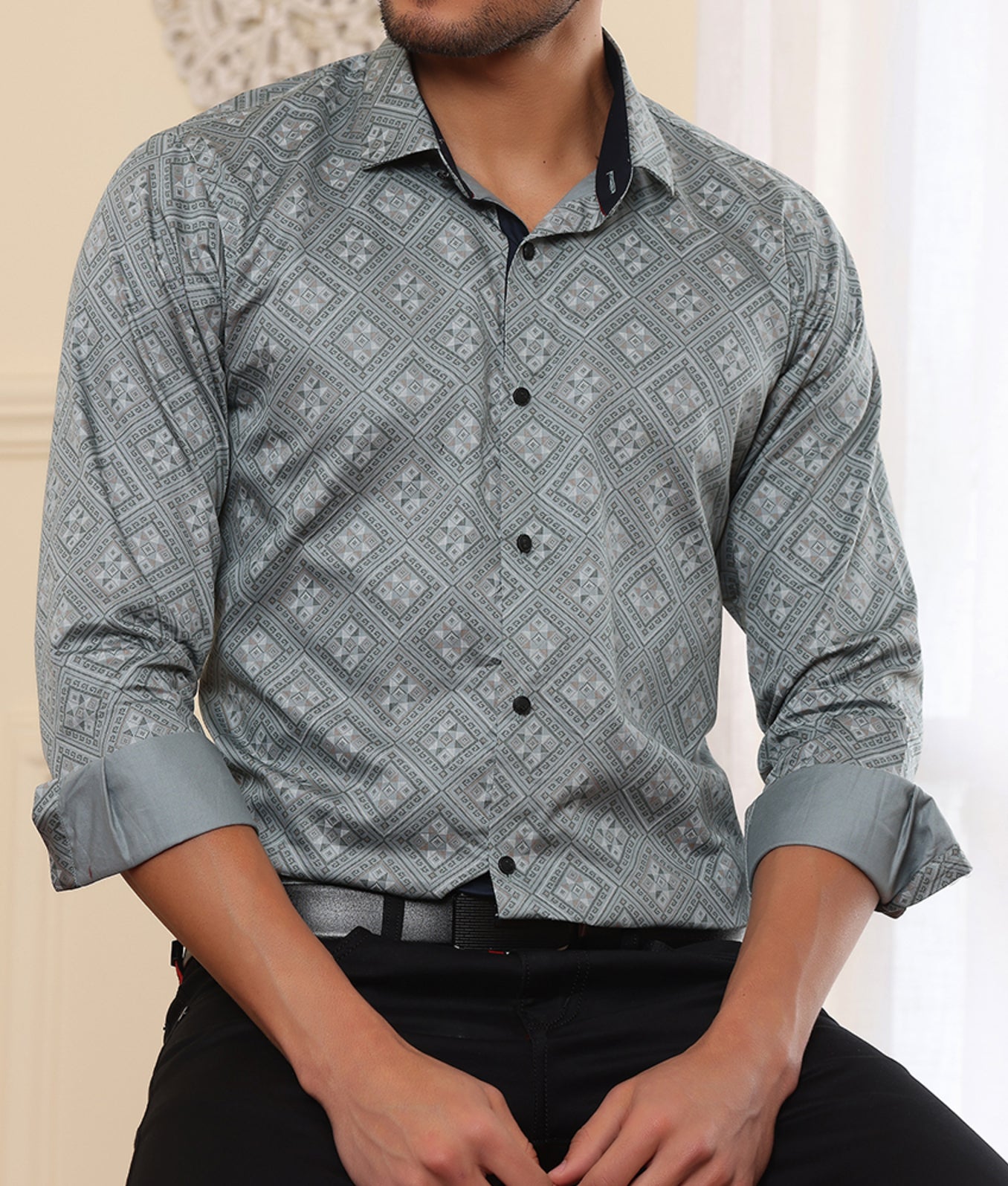 Print Shirt for Men | Smart Regular Fit | Green