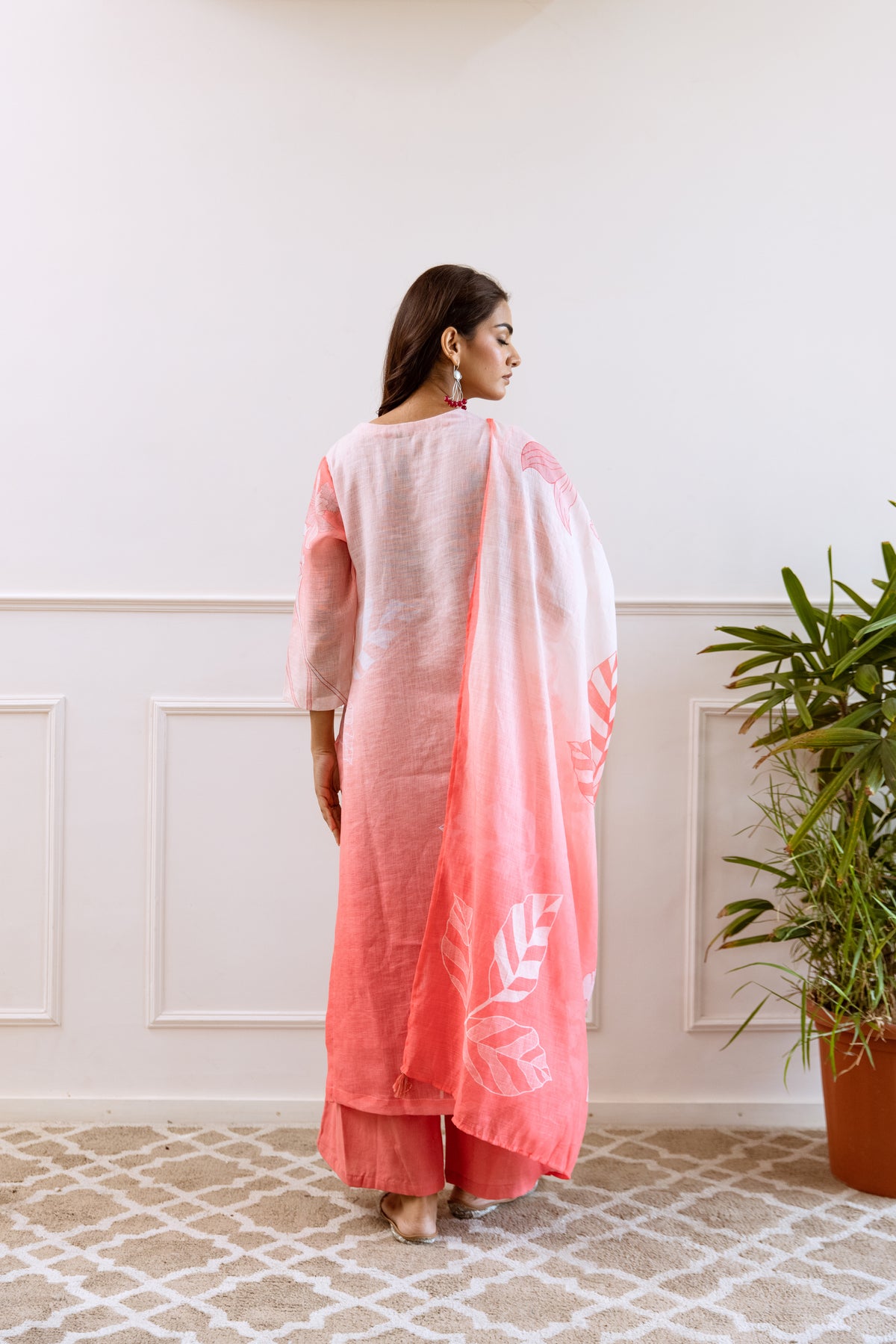 FLORAL PRINTED LINEN STRAIGHT KURTA SET WITH DUPATTA | THREE-PIECE ETHNIC WEAR FOR WOMEN | PLUS SIZE AVAILABLE-Light Pink