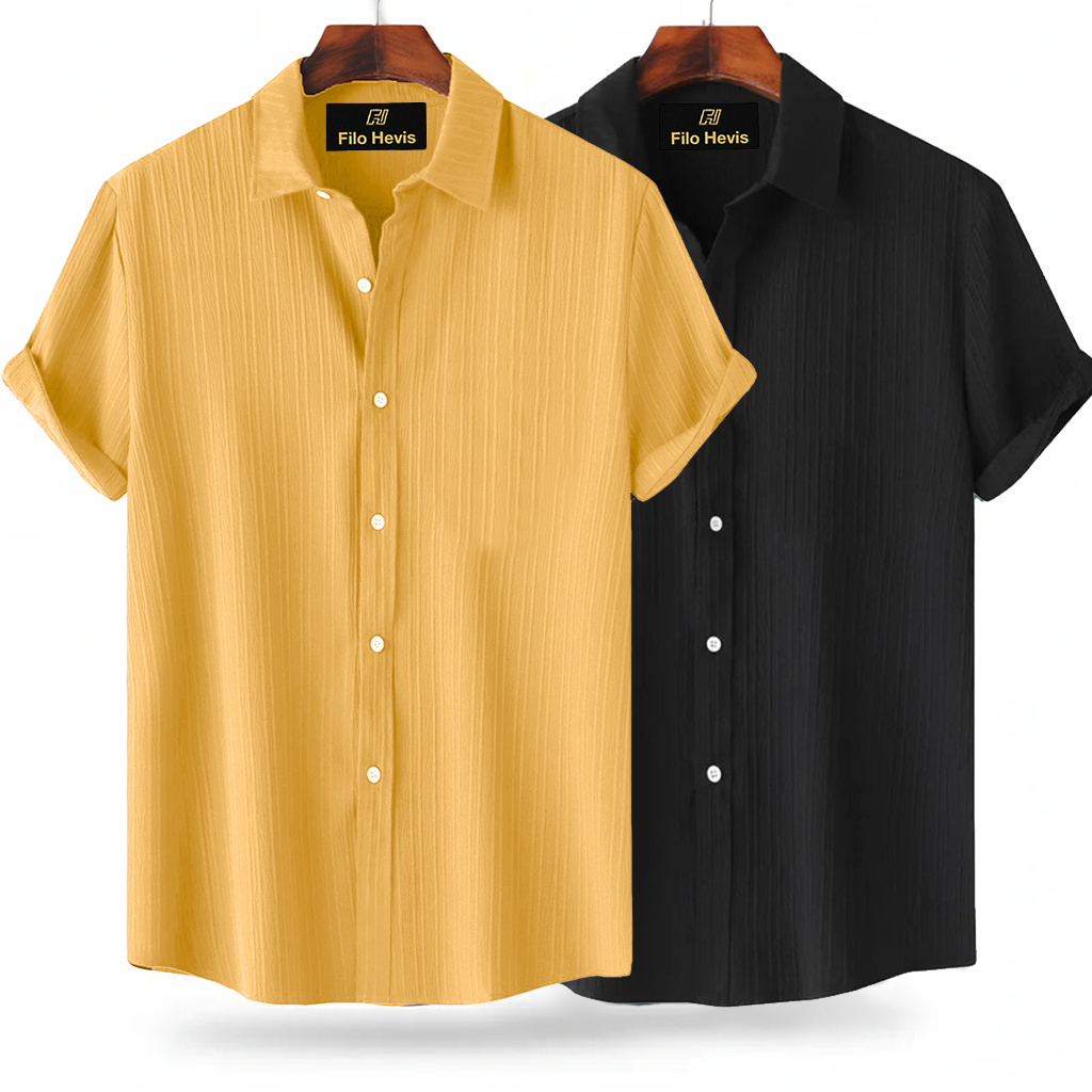 Yellow & Black Popcorn Texture Half Sleeve Shirt Combo