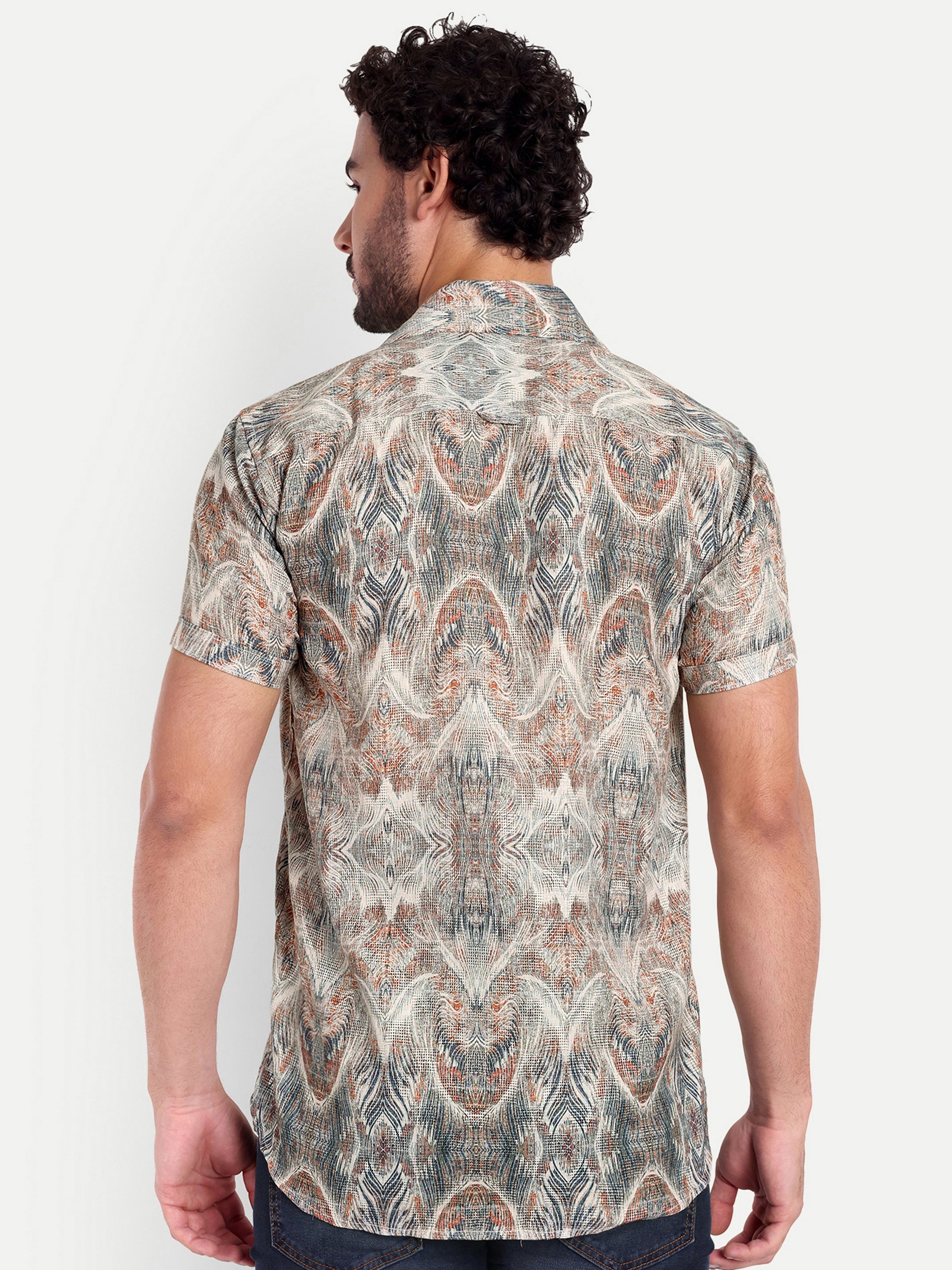 Green Printed Textured Half Shirt