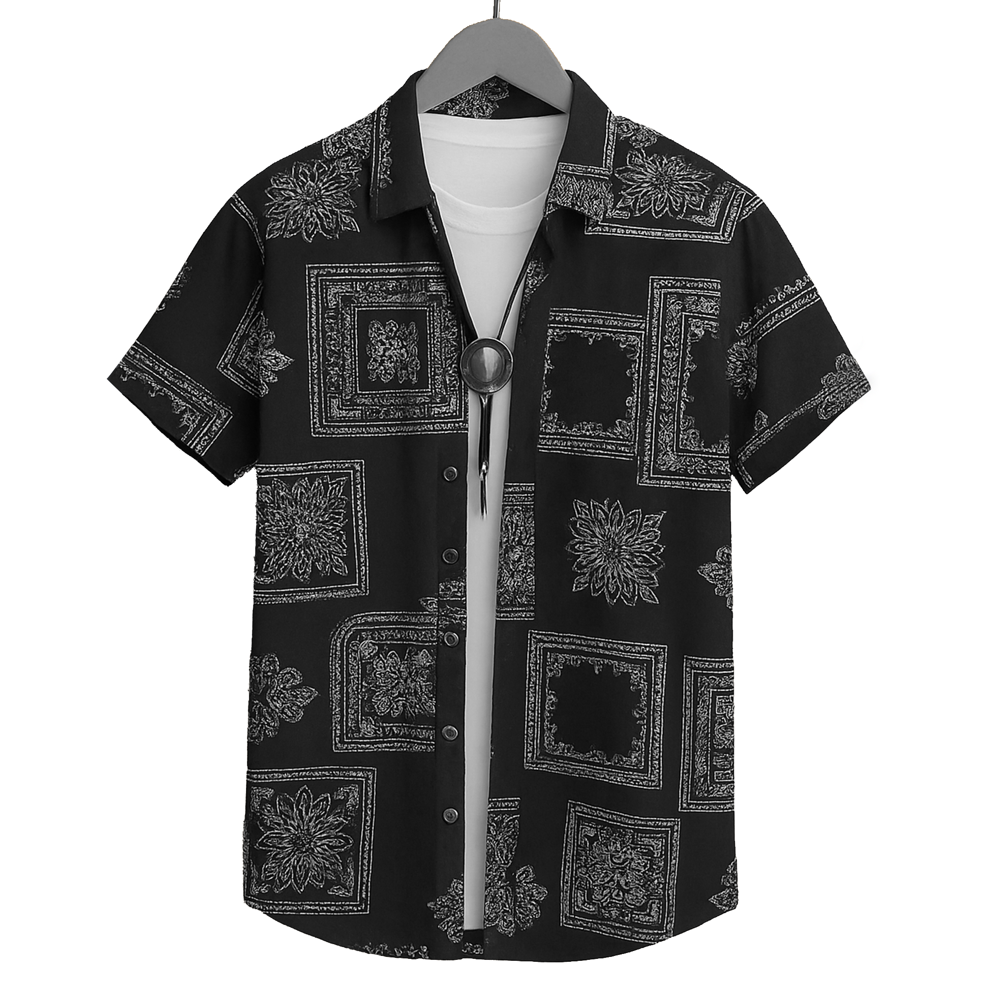Men's Regular Fit Half Sleeve Printed Shirt-Black