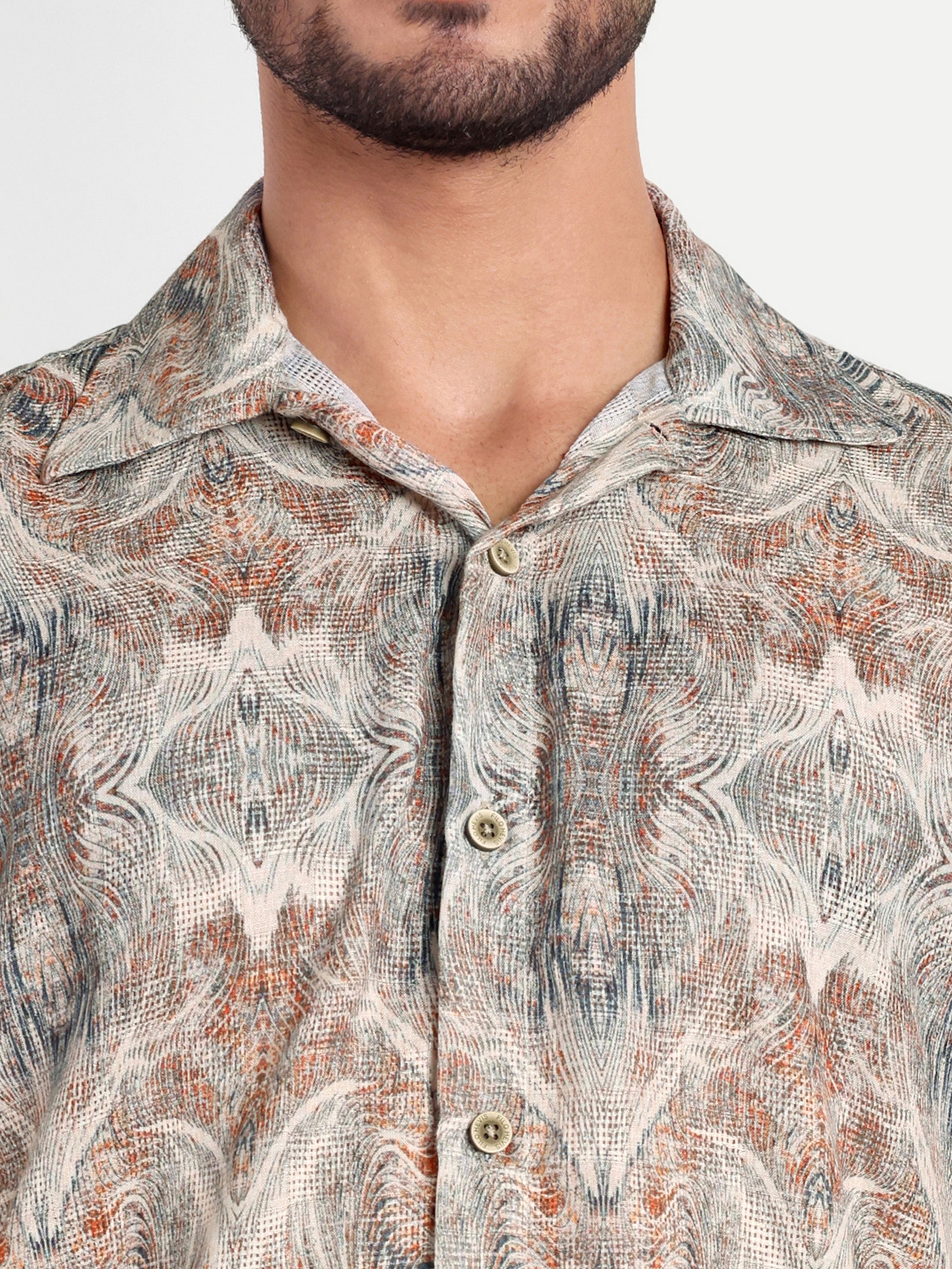 Green Printed Textured Half Shirt
