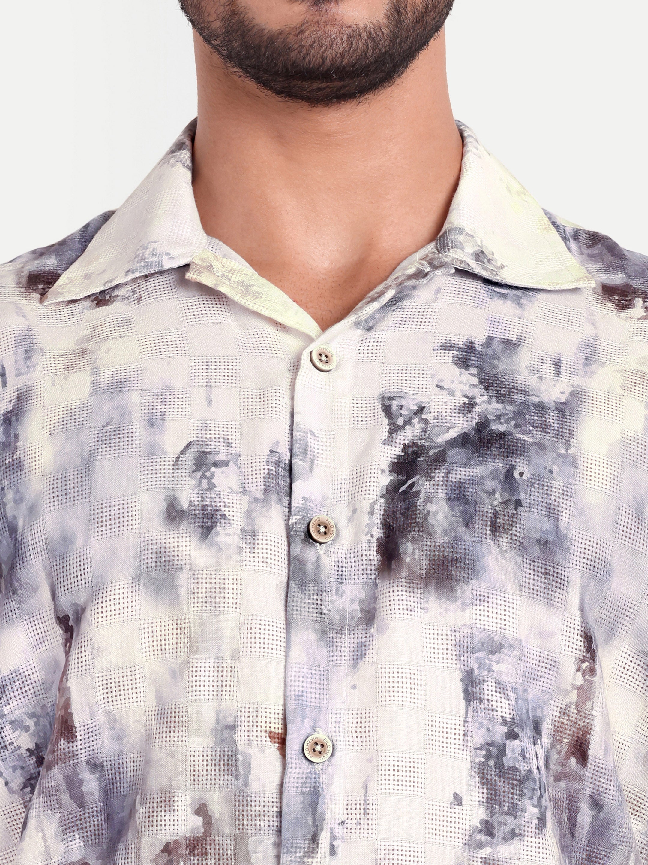 White Printed Textured Half Shirt