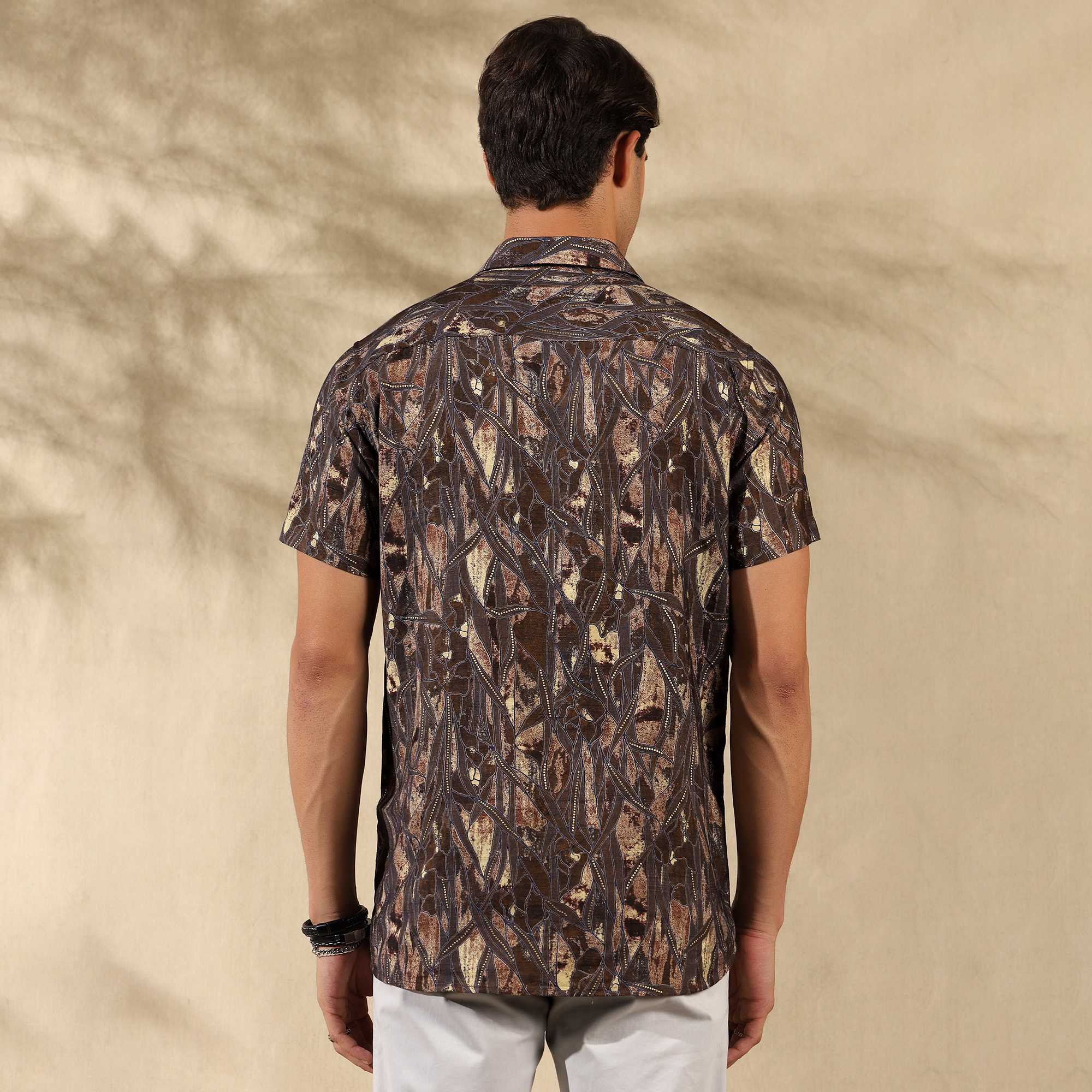 BROWN HALF CASUAL PRINTED COTTON SHIRT REGULAR FIT FOR MEN
