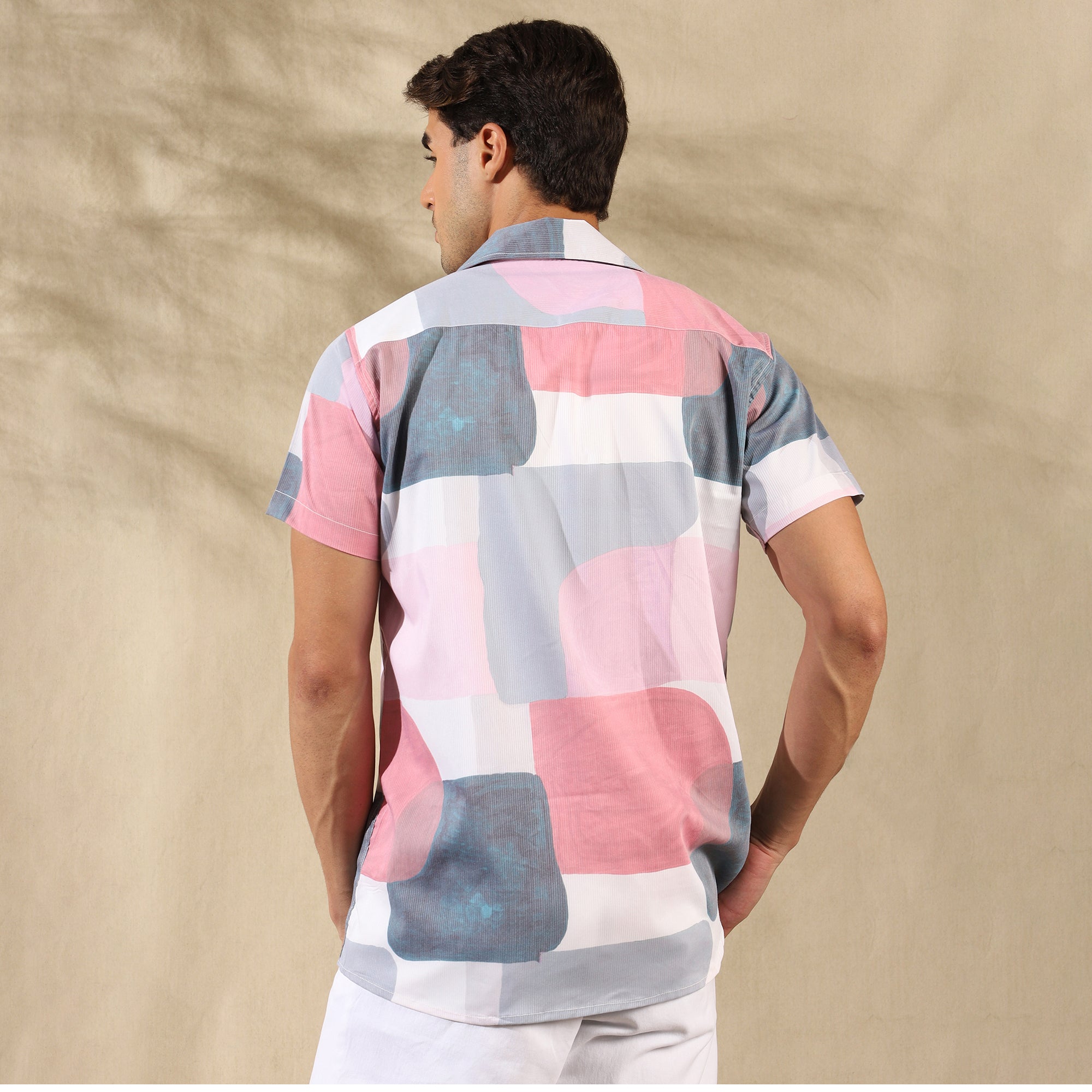 PEACH PINK HALF CASUAL PRINTED COTTON SHIRT REGULAR FIT FOR MEN