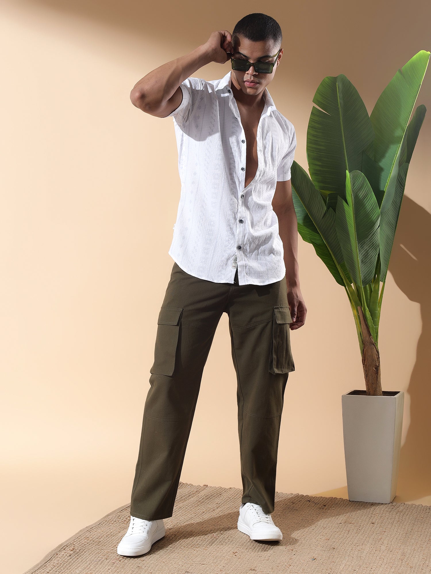 White-02- HALF CASUAL PRINTED COTTON SHIRT REGULAR FIT FOR MEN