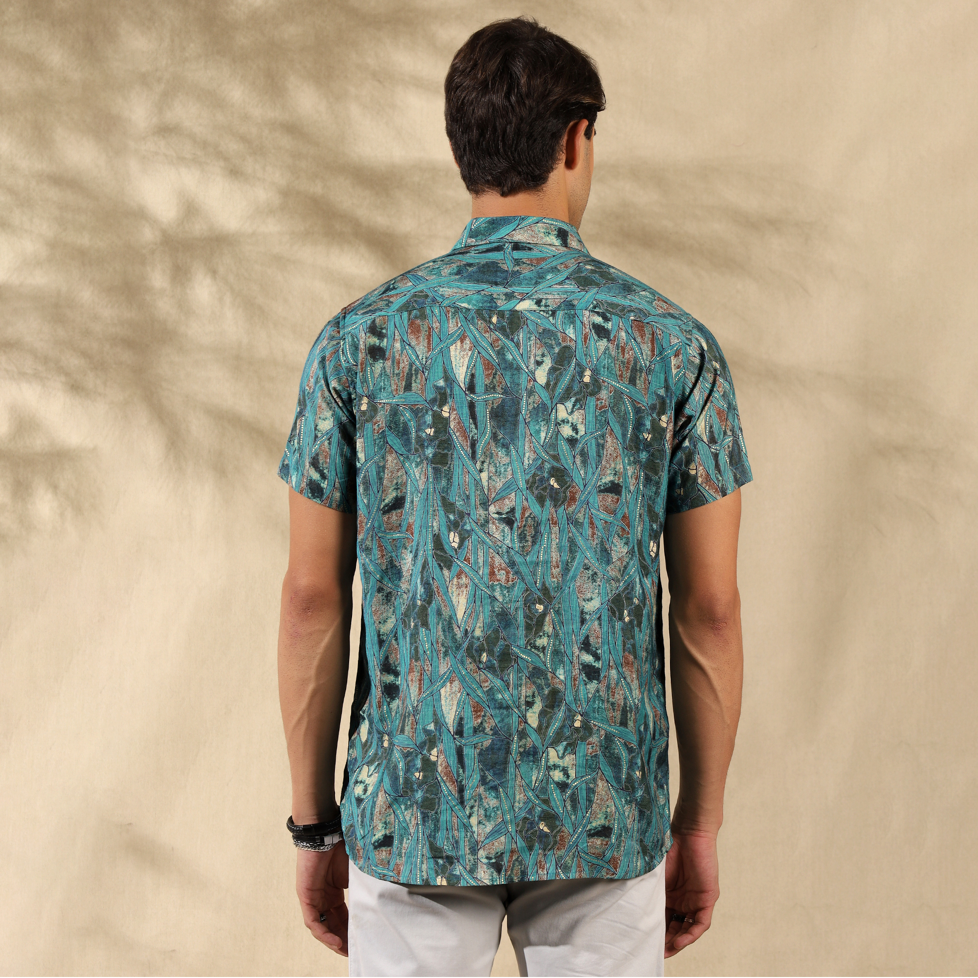 BLUE HALF CASUAL PRINTED COTTON SHIRT REGULAR FIT FOR MEN