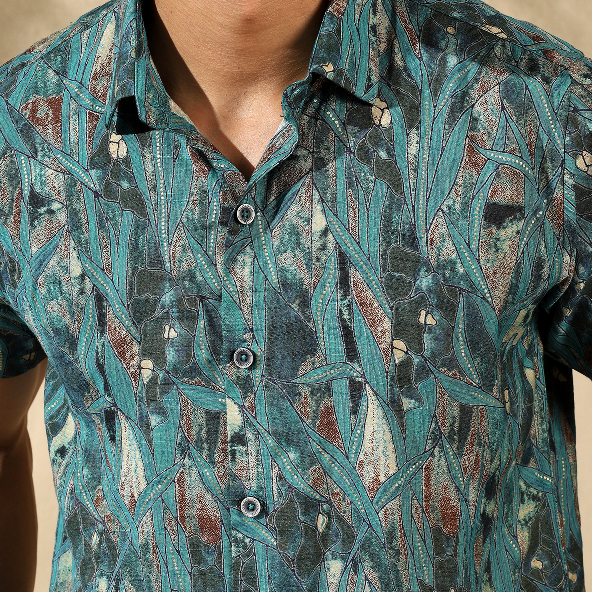 BLUE HALF CASUAL PRINTED COTTON SHIRT REGULAR FIT FOR MEN