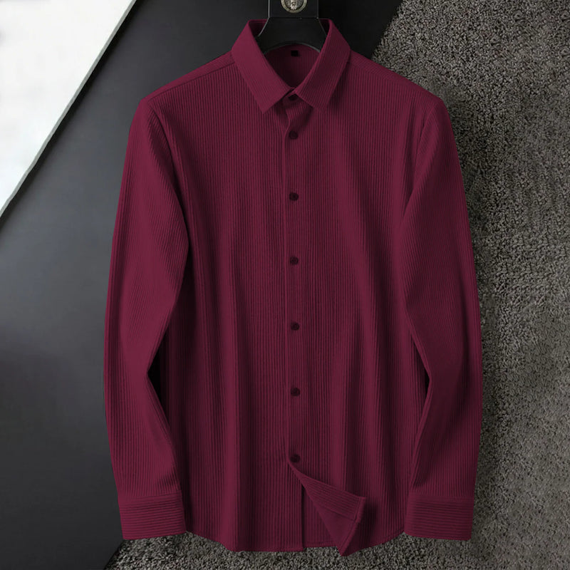 Corduroy Inspired Self-Cord Casual Shirts for Men Blended Fabric - Wine
