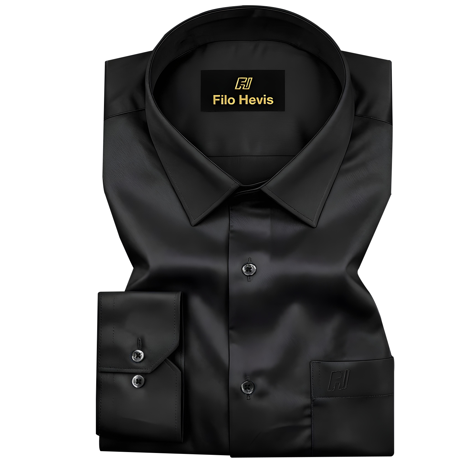 PLUS SIZE FORMAL SHIRTS IN COTTON FOR MEN (Single Pocket)- Black Filo Hevis