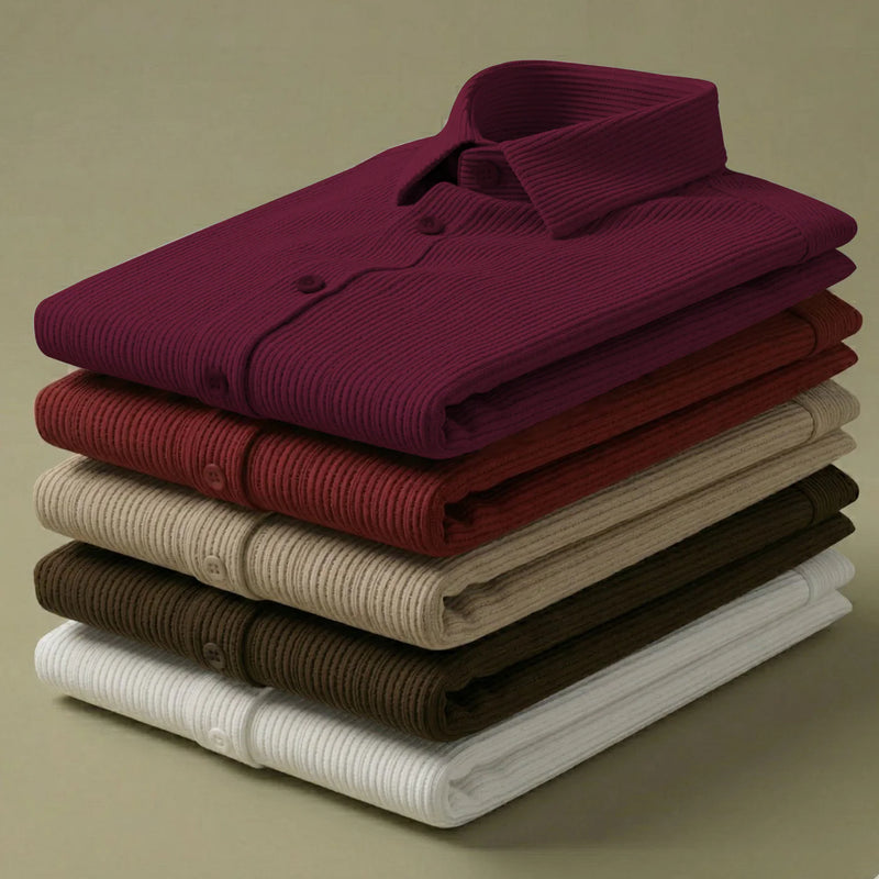 Corduroy Inspired Self-Cord Casual Shirts for Men Blended Fabric - Wine