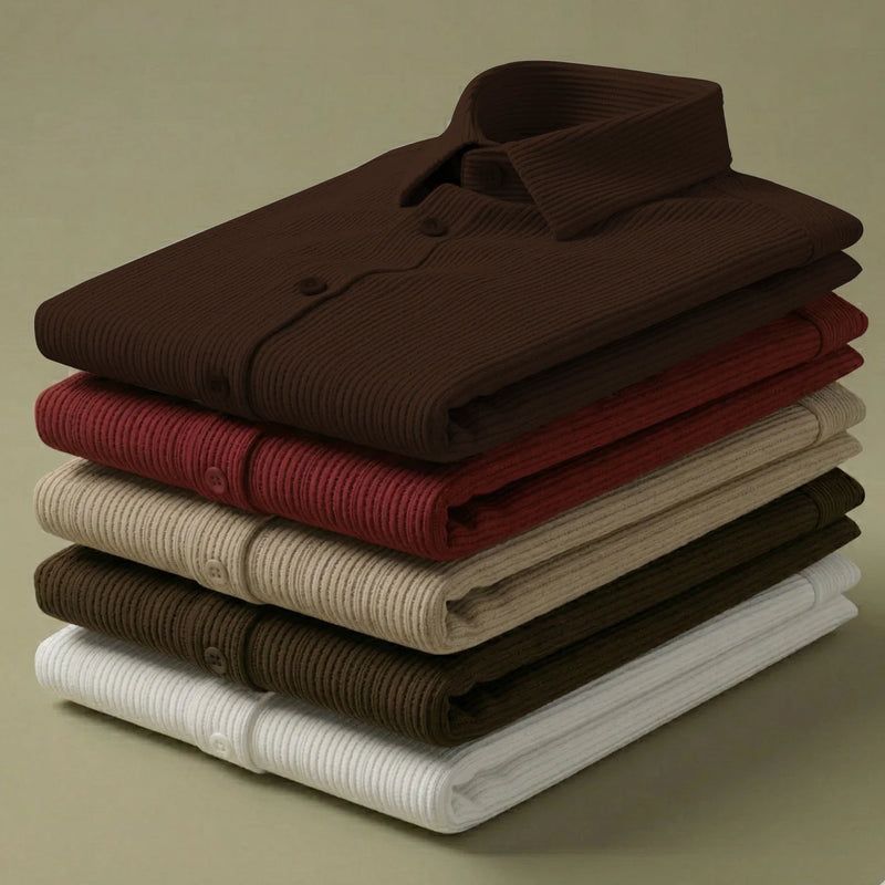 Corduroy Inspired Self-Cord Casual Shirts for Men Blended Fabric - Brown