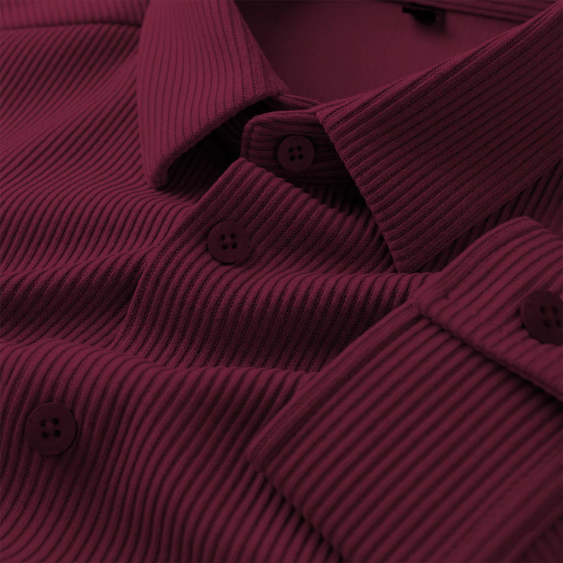 Corduroy Inspired Self-Cord Casual Shirts for Men Blended Fabric - Wine