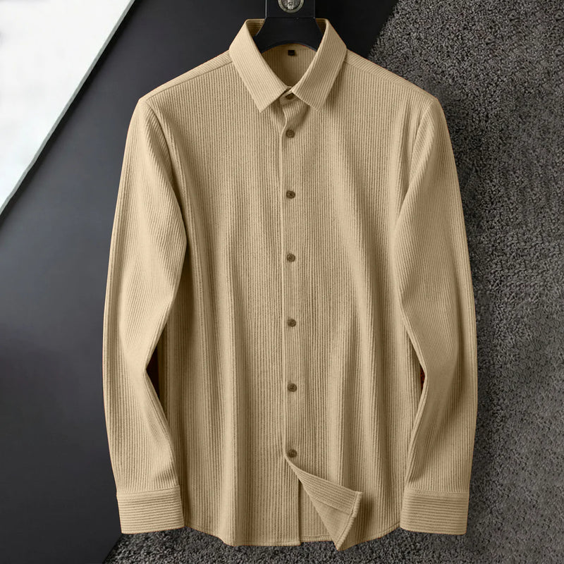 Corduroy Inspired Self-Cord Casual Shirts for Men Blended Fabric - Beige