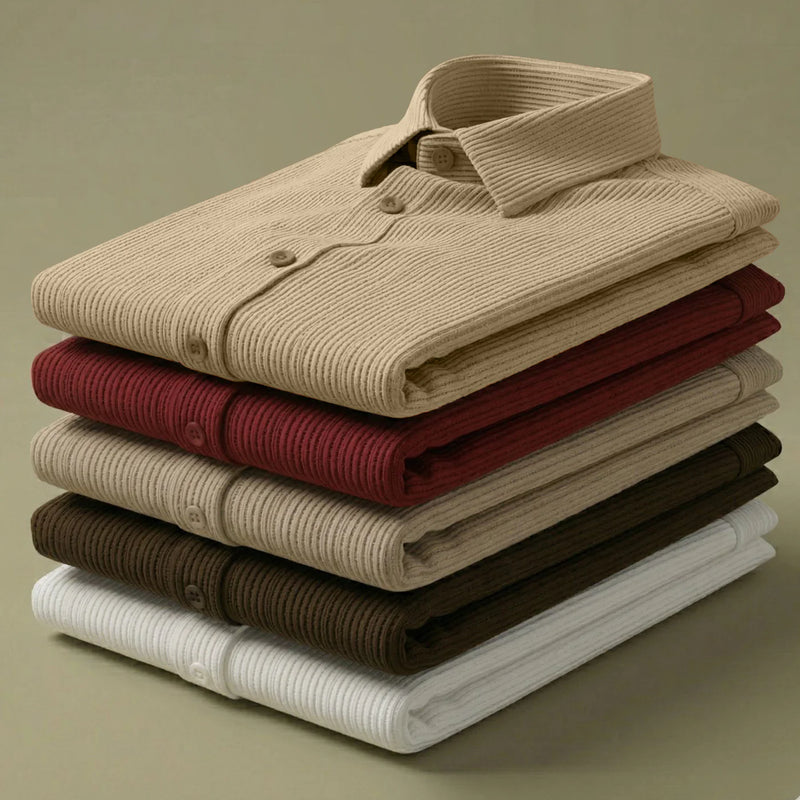 Corduroy Inspired Self-Cord Casual Shirts for Men Blended Fabric - Beige