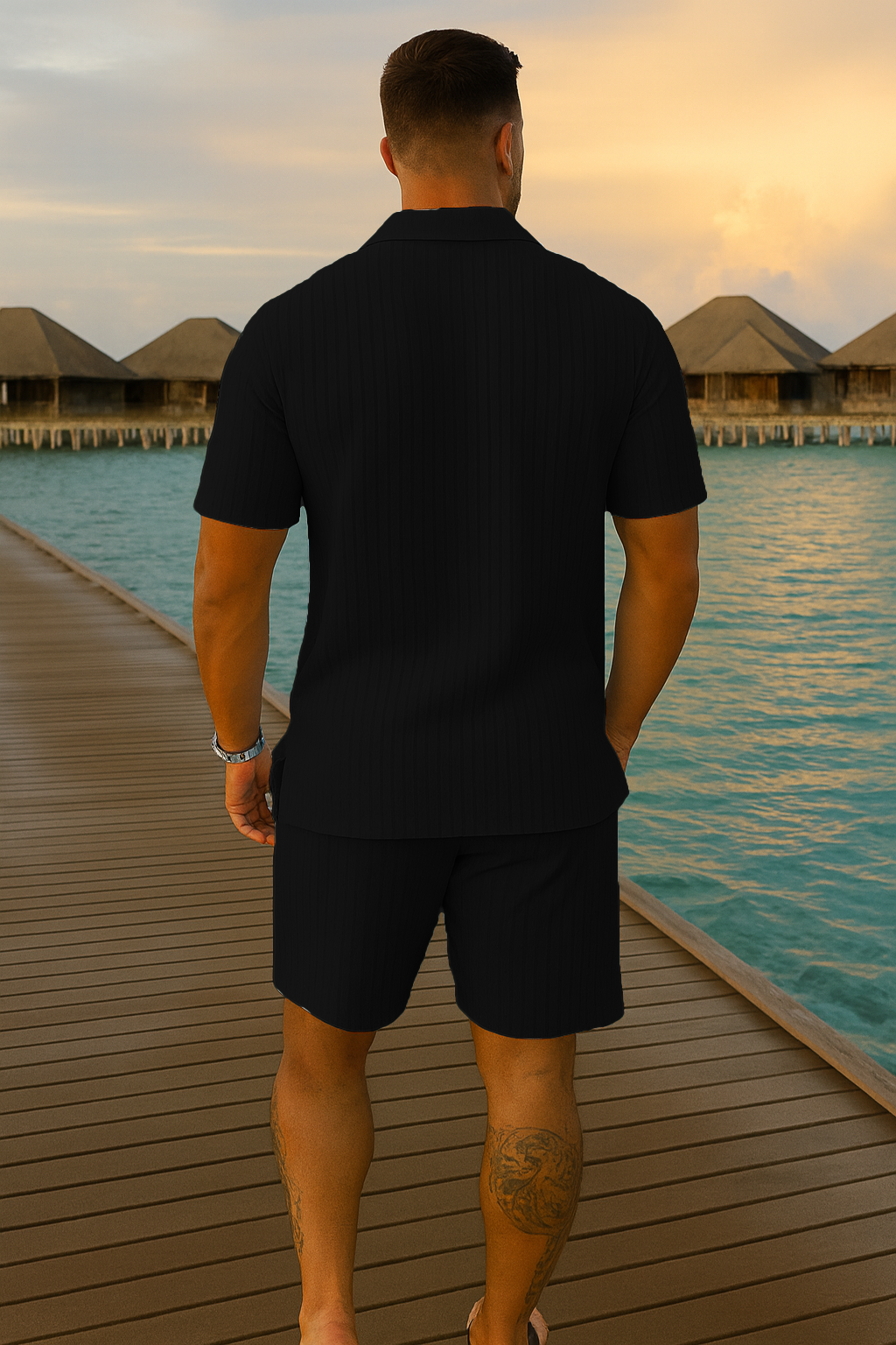 Men’s Premium Black Summer Co-ord Set | Short Sleeve Shirt & Shorts
